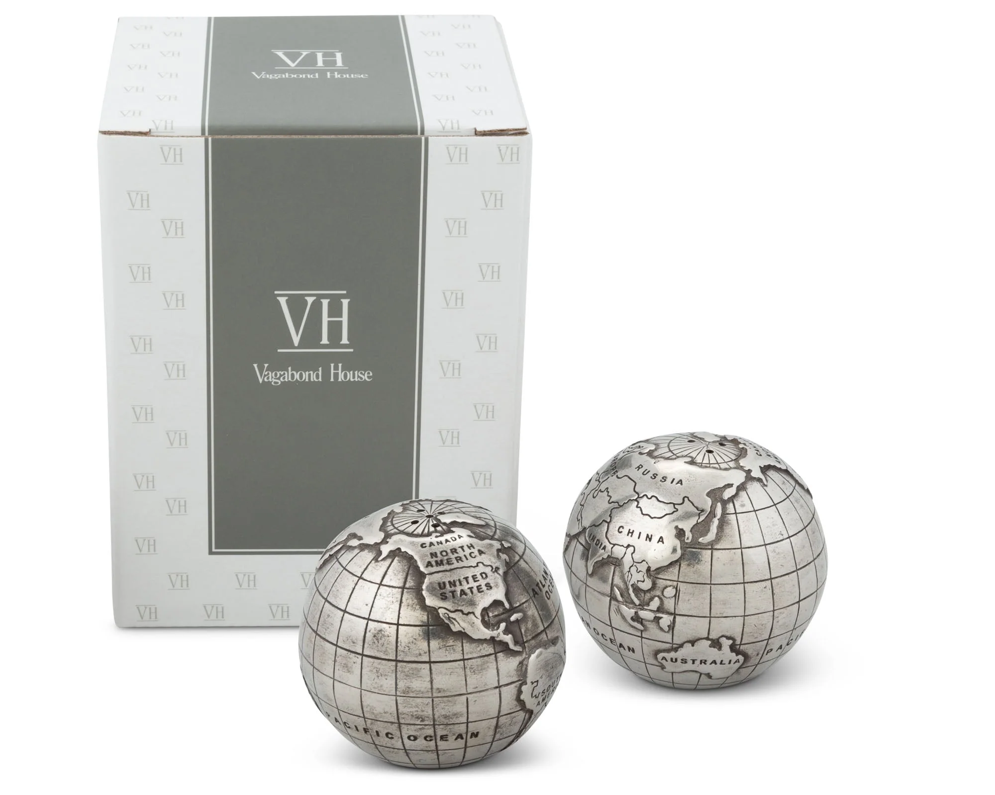 Vagabond House Pewter World Globe Salt & Pepper Set - Image 6