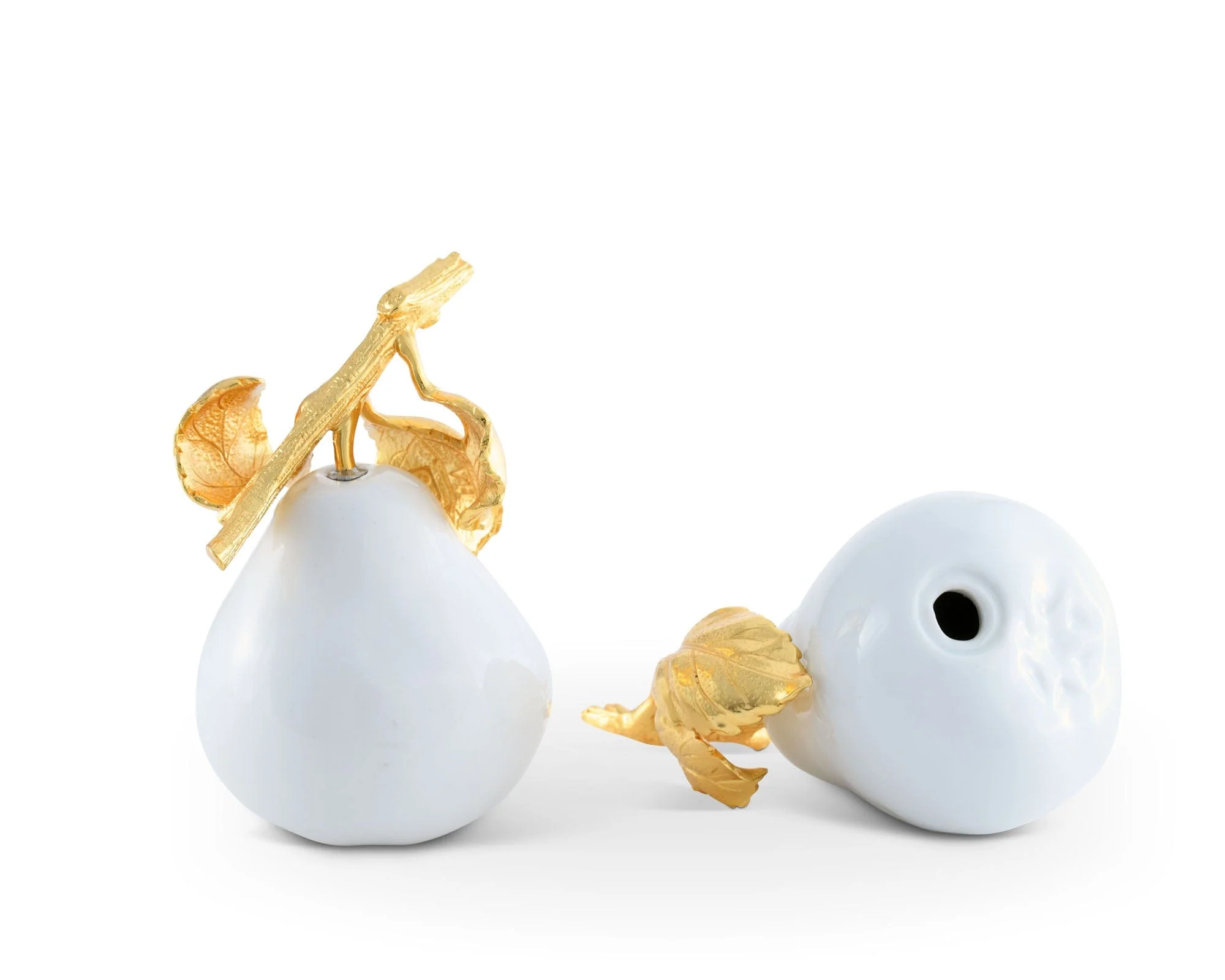 Vagabond House Porcelain Pear Salt and Pepper with Gold Leaf - Image 3