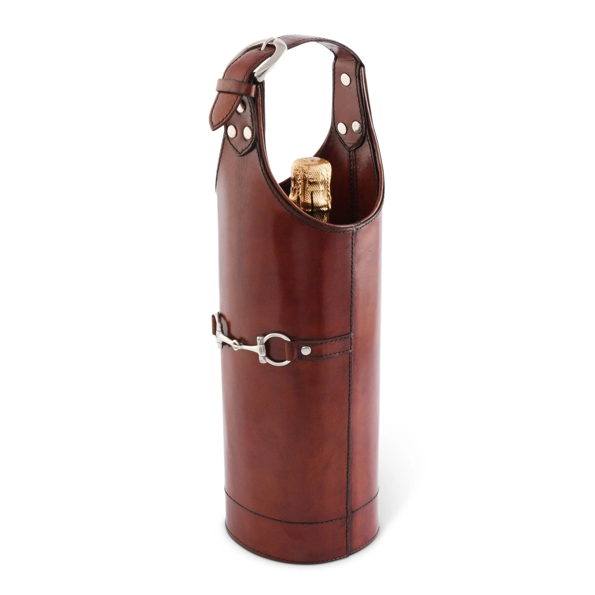 Vagabond House Premium Genuine Leather Bit Single Wine Bottle Carrier - Image 4