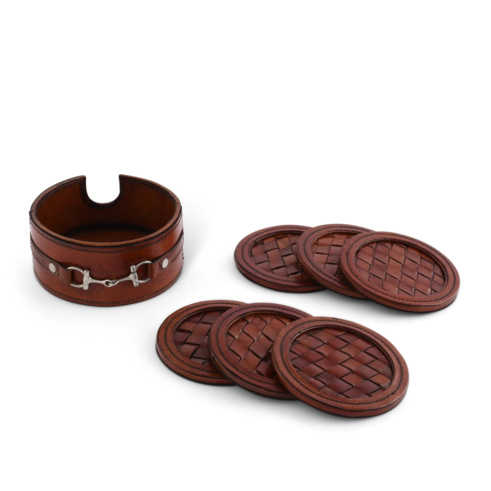 Vagabond House Premium Genuine Leather Coaster Set Bit - Set of 6 - Image 3