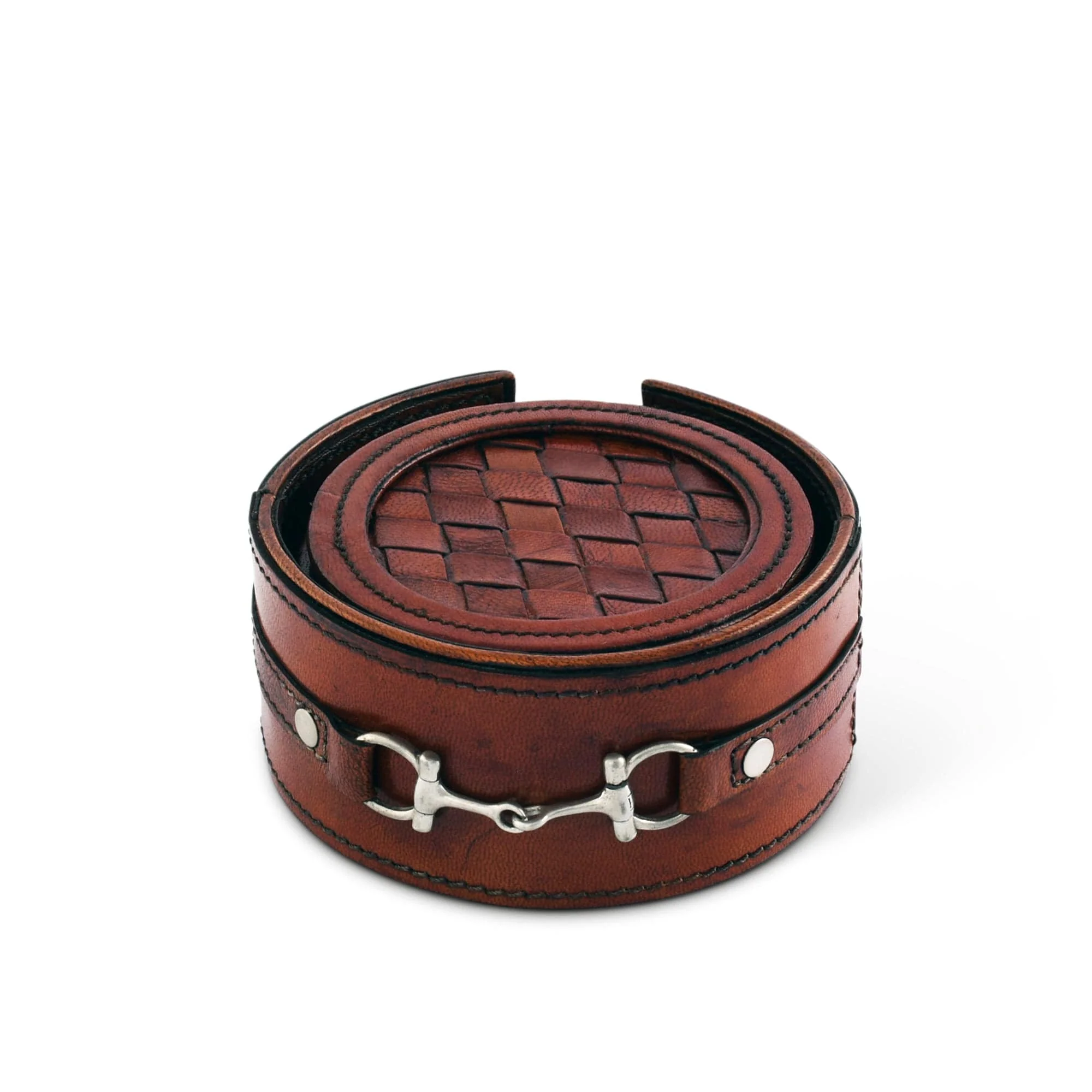 Vagabond House Premium Genuine Leather Coaster Set Bit - Set of 6 - Image 4