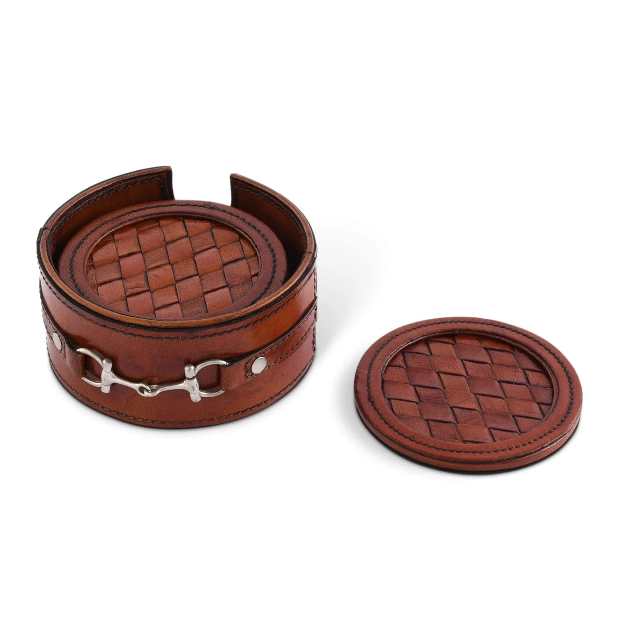 Vagabond House Premium Genuine Leather Coaster Set Bit - Set of 6 - Image 5