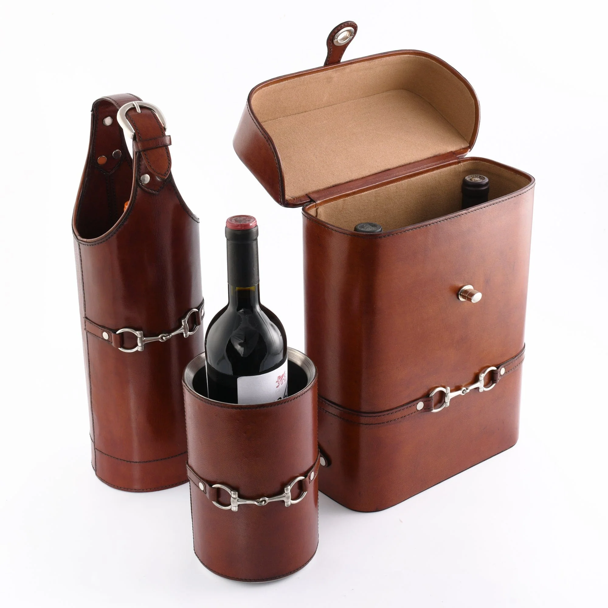 Vagabond House Premium Genuine Leather Double Wine Bottle Carrier / Tote with Bit Design - Image 6