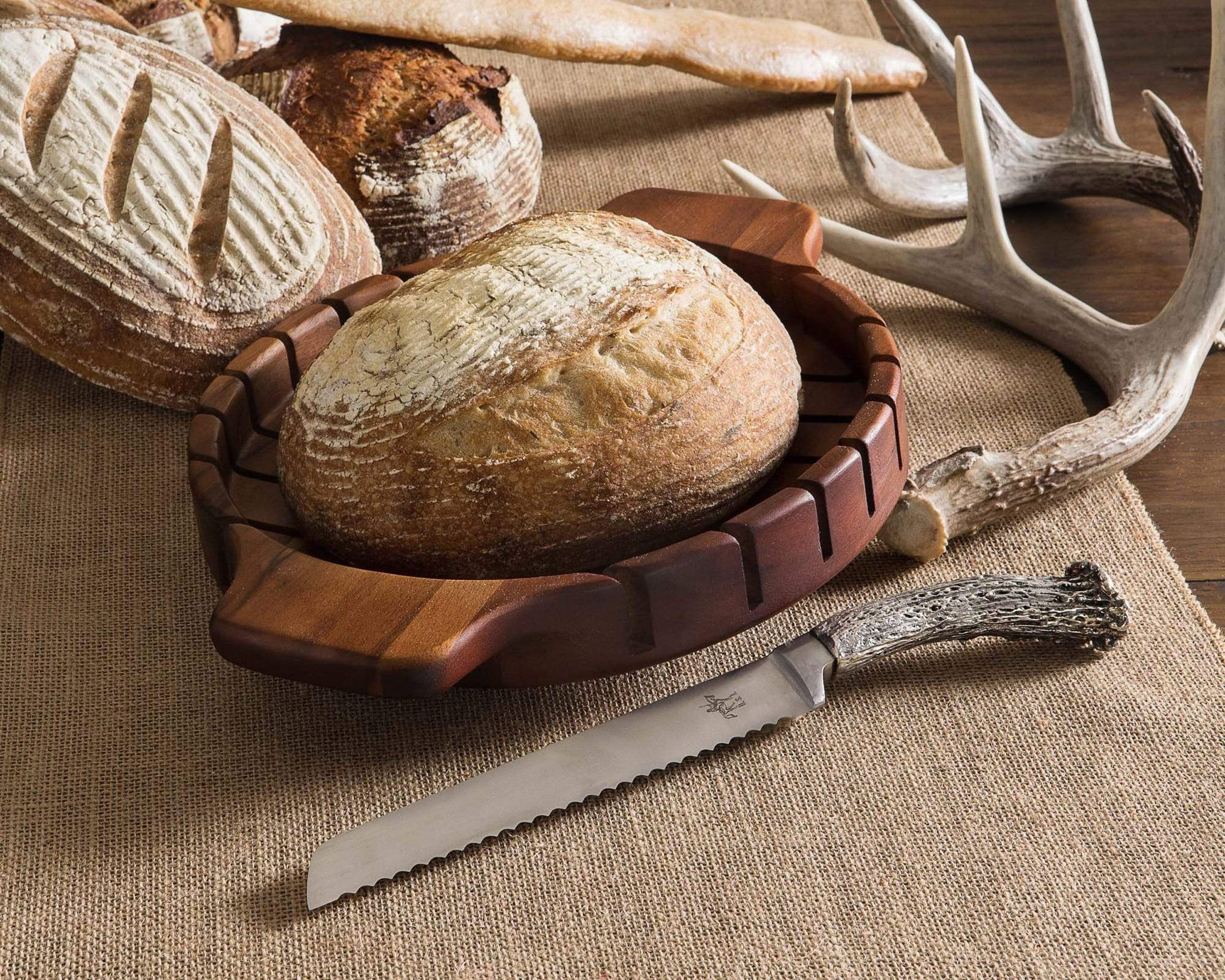 Vagabond House Round Bread Board with Pewter Antler Knife