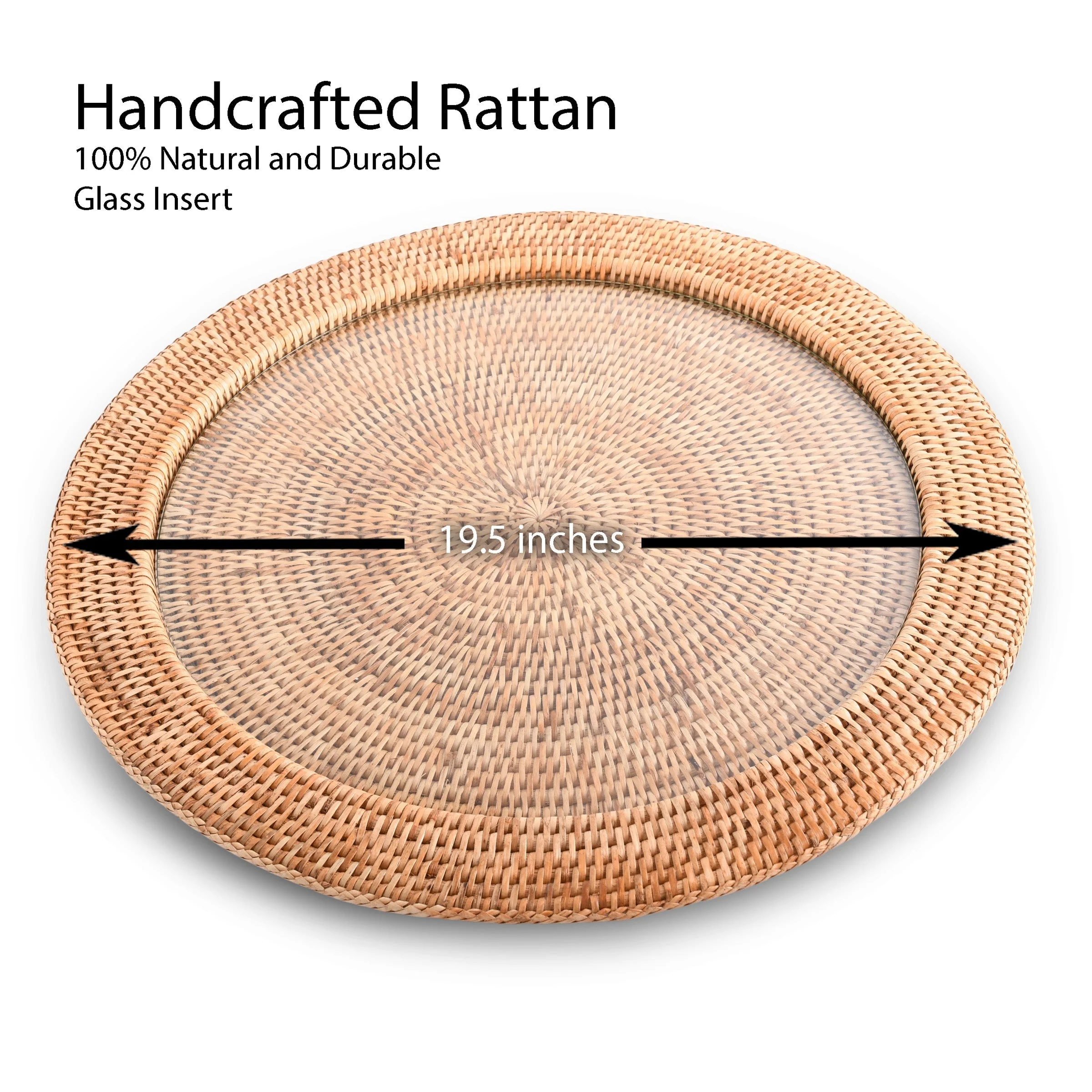 Vagabond House Round Serving Tray Hand Woven Wicker Rattan - Glass Insert - Image 7