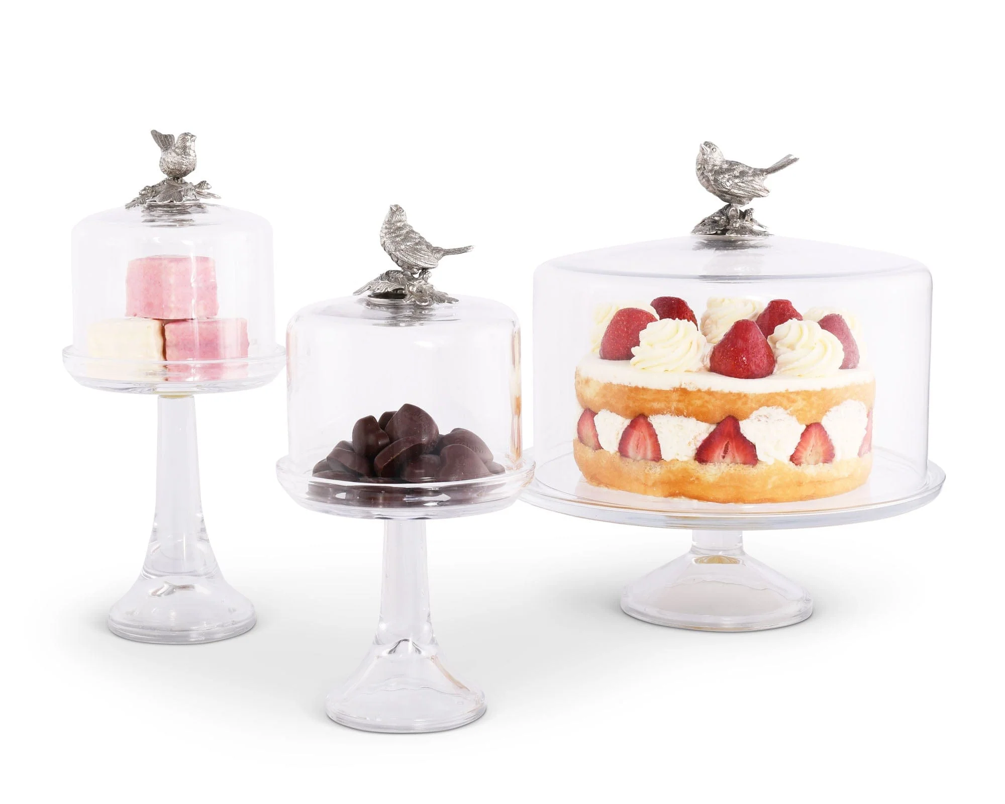 Vagabond House Song Bird Glass Covered Cake / Dessert Stand Short - 11.5" H x 6" D