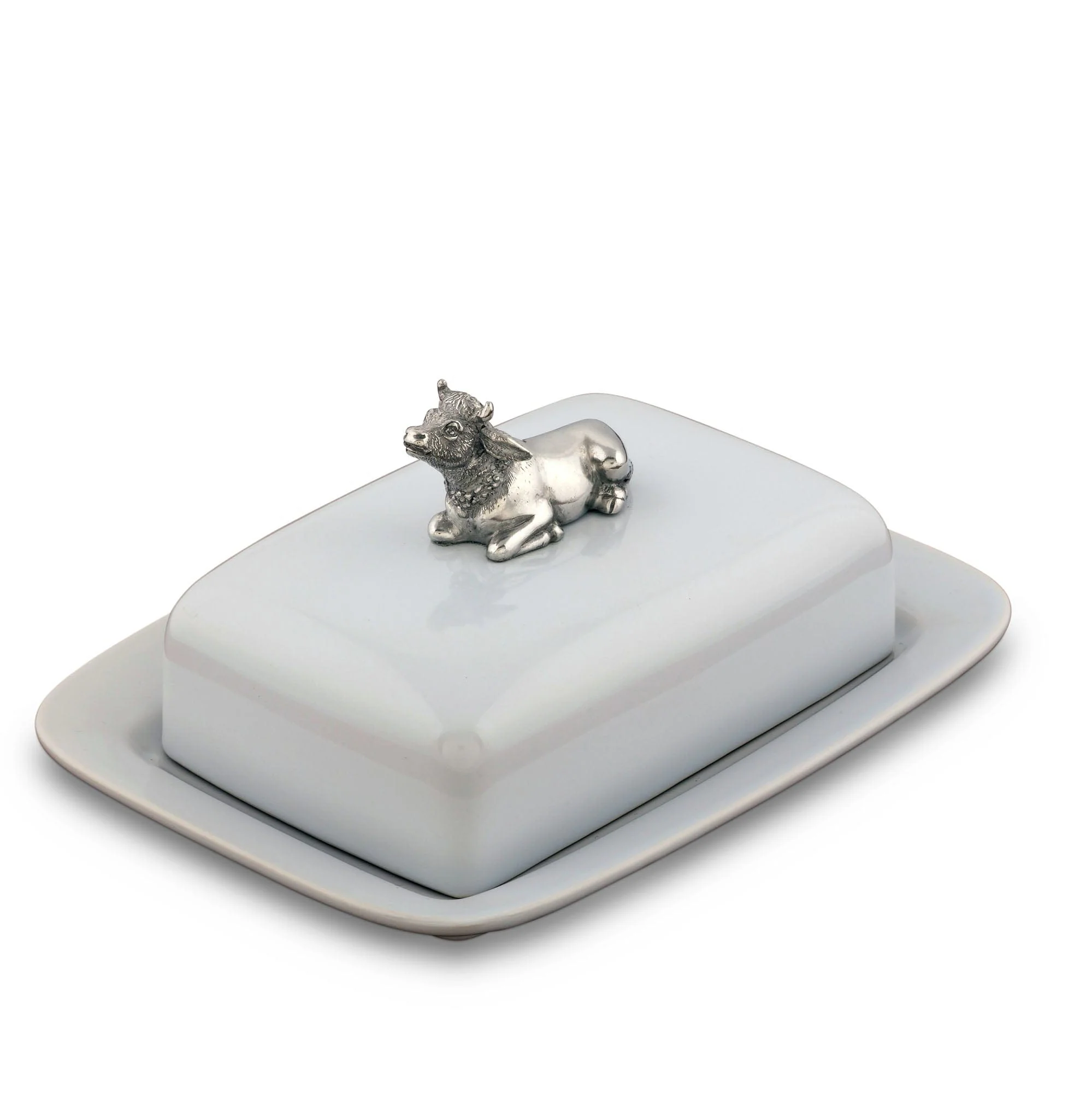 Vagabond House Stoneware Butter Dish with Pewter Mabel the Cow