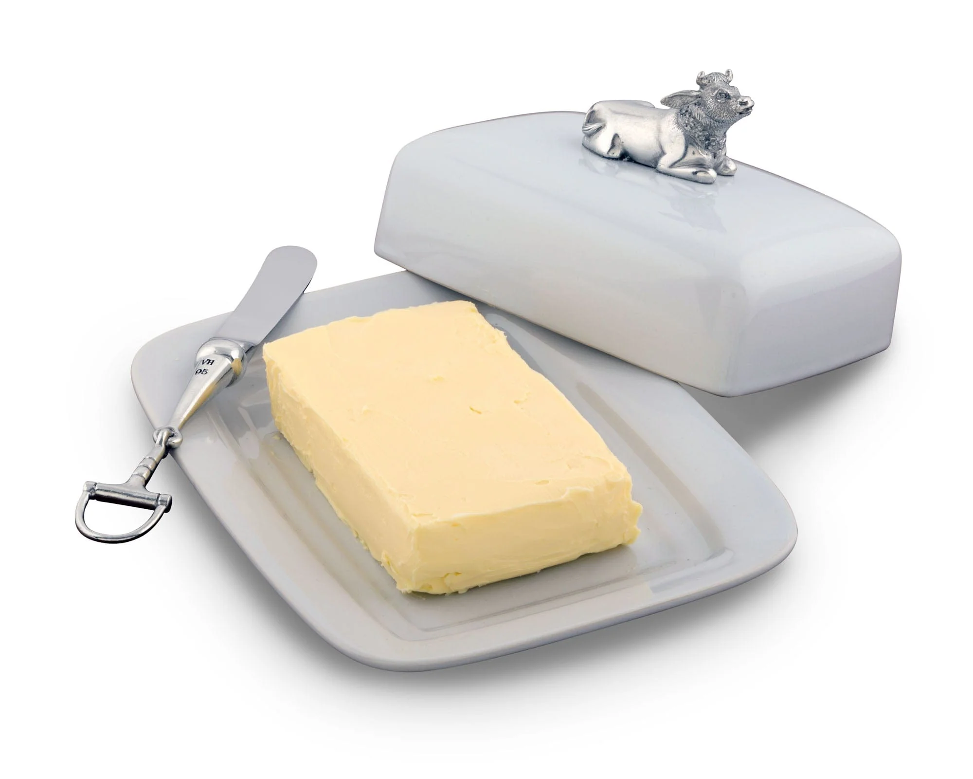 Vagabond House Stoneware Butter Dish with Pewter Mabel the Cow - Image 2