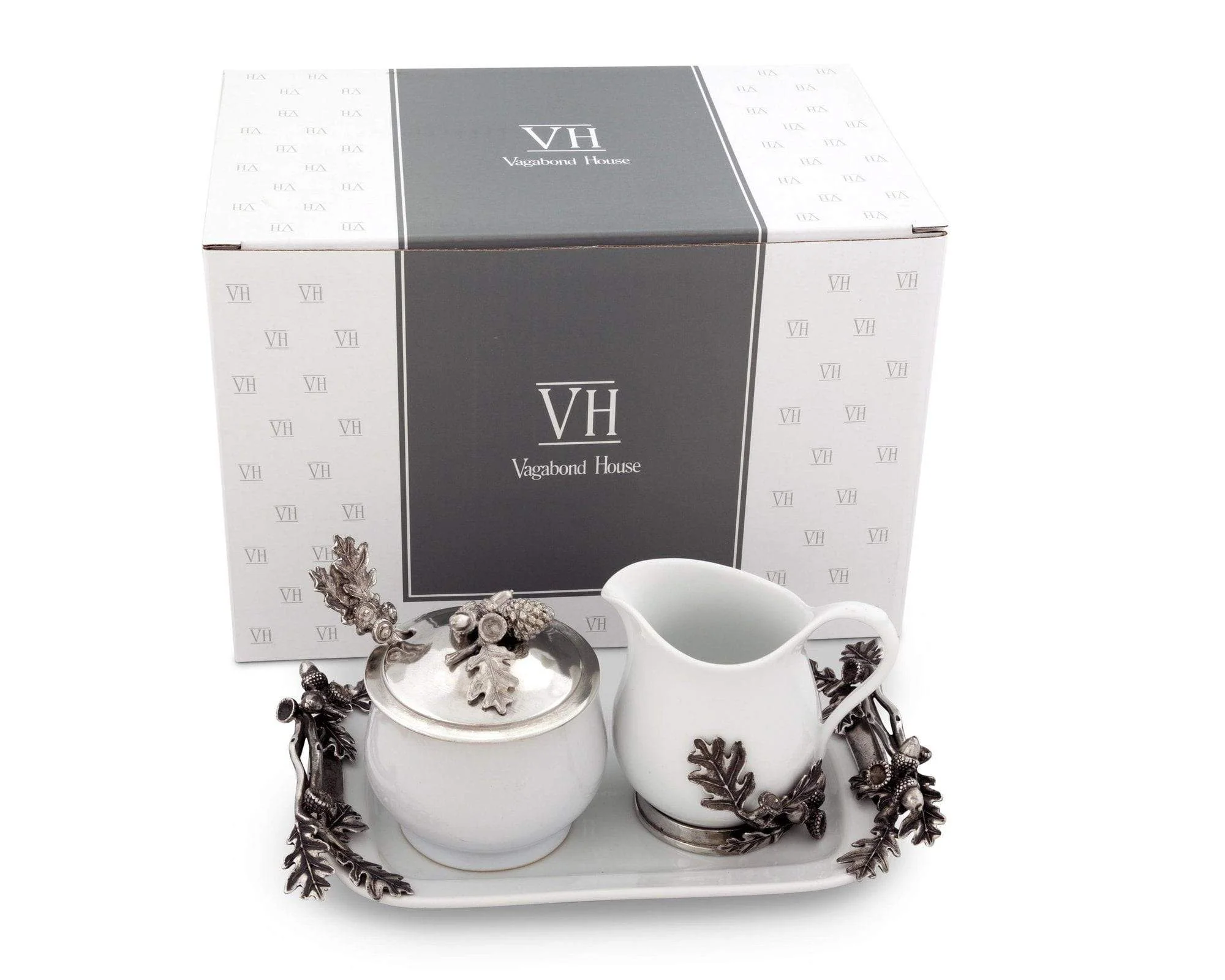 Vagabond House Stoneware Creamer Set - Pewter Acorn & Oak Leaf - Image 2
