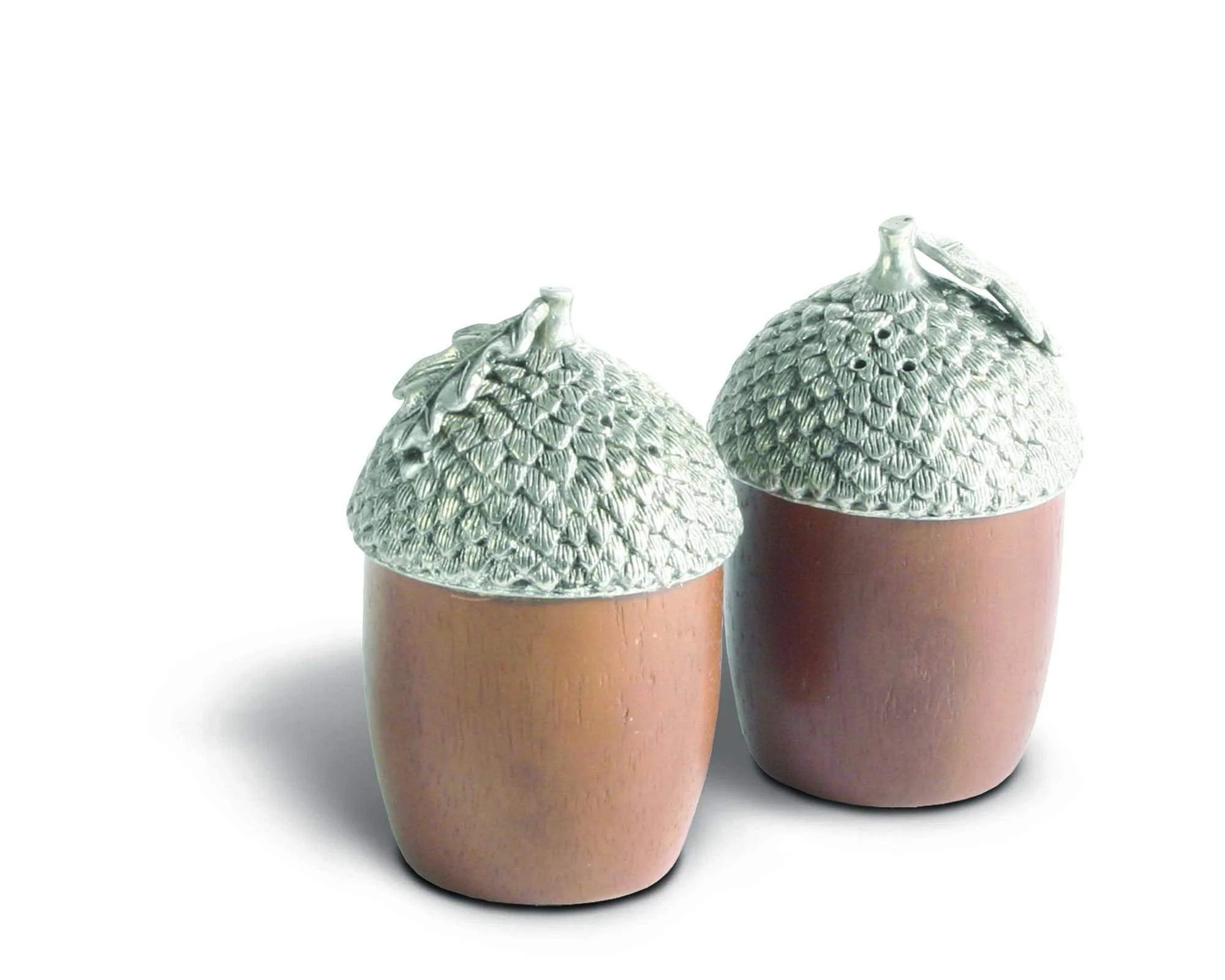Vagabond House Wood And Pewter Acorns Salt & Pepper Set