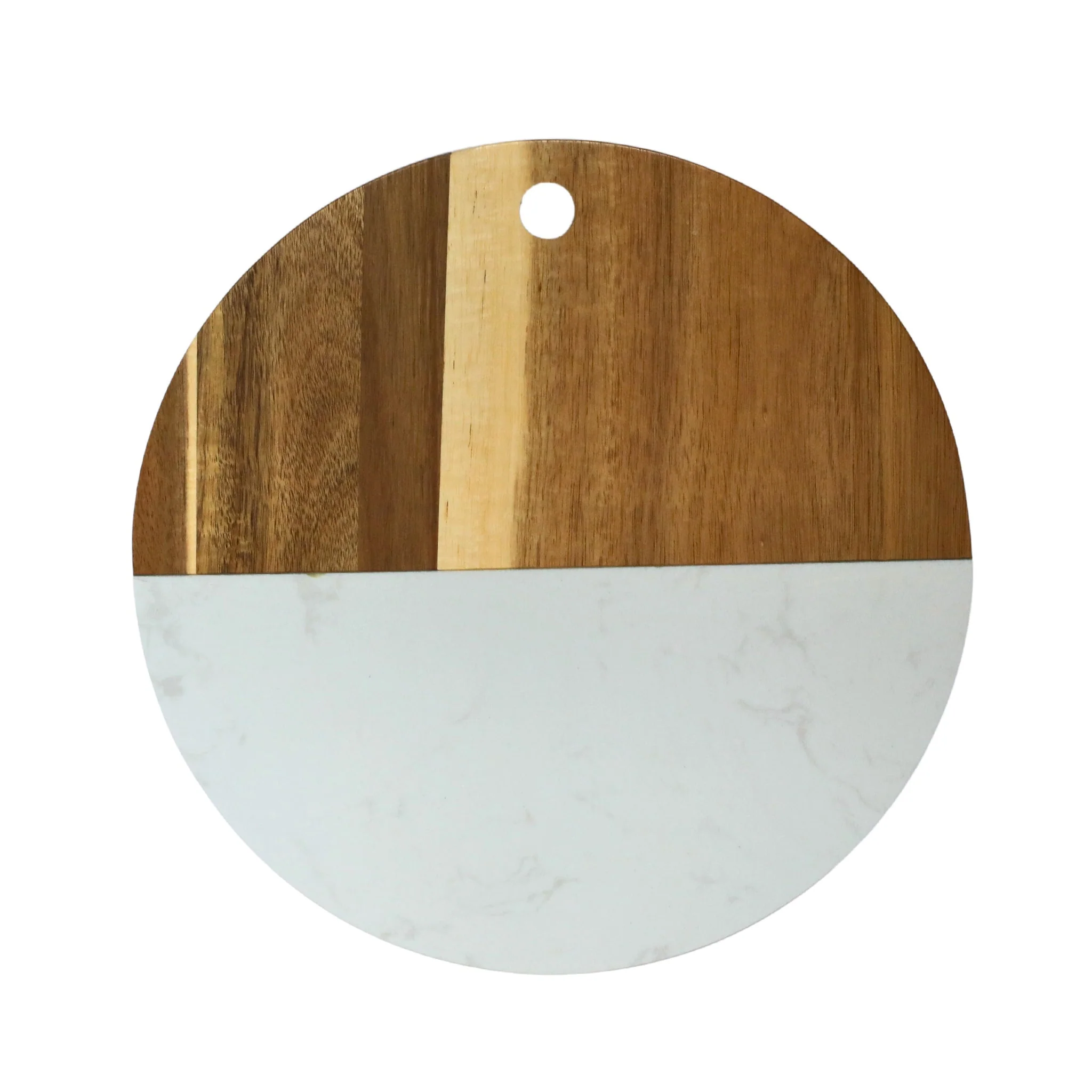 White Marble/Acacia Wood Round Board 12" D - Image 2