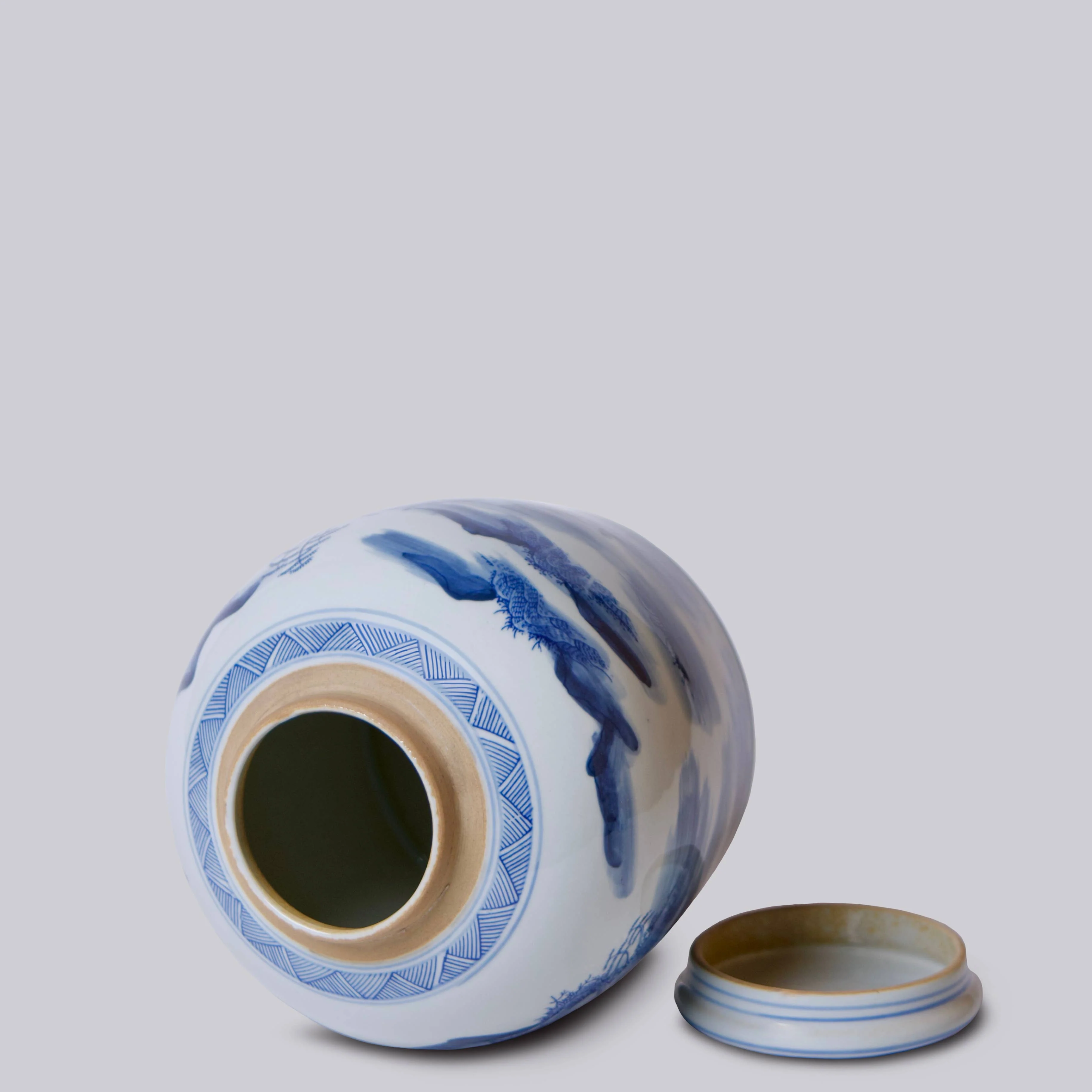 Willow Ware Blue and White Porcelain Round Storage Jar - Image 2