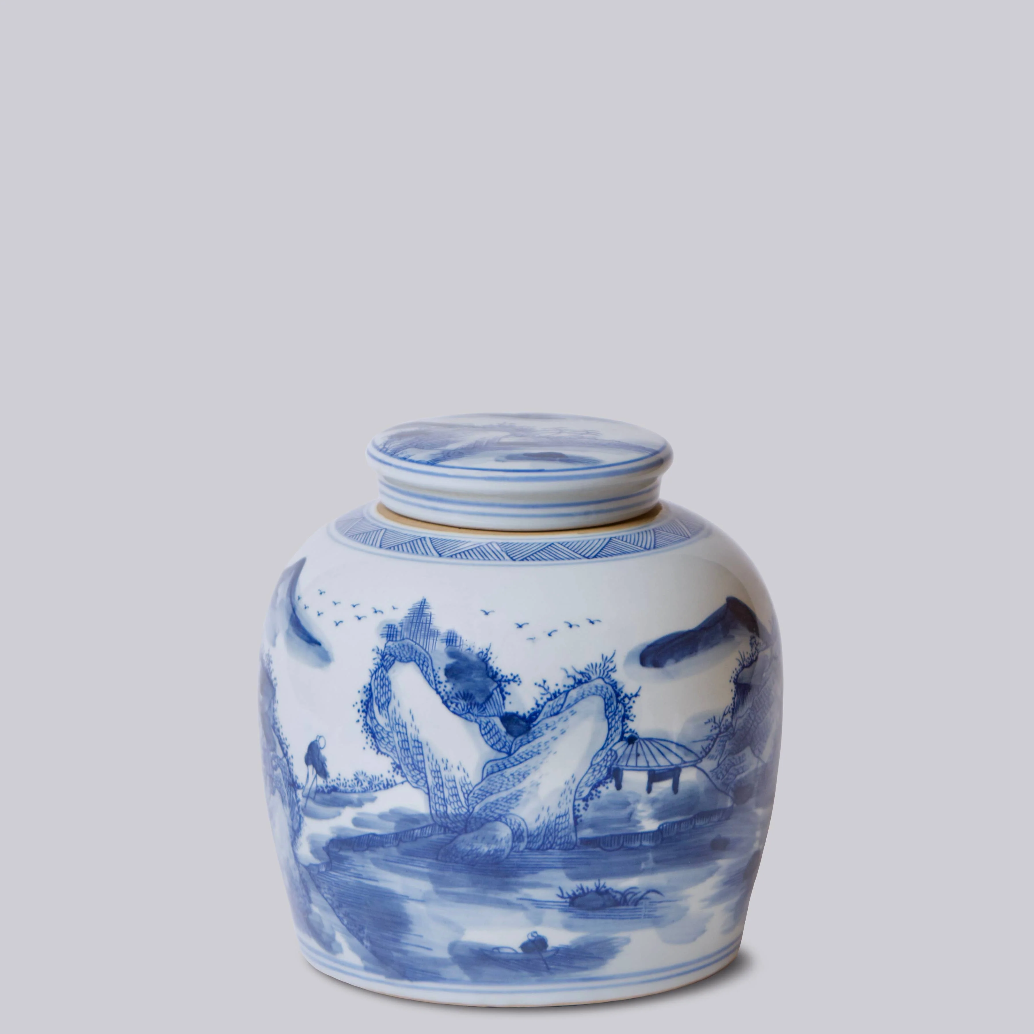 Willow Ware Blue and White Porcelain Round Storage Jar - Image 3