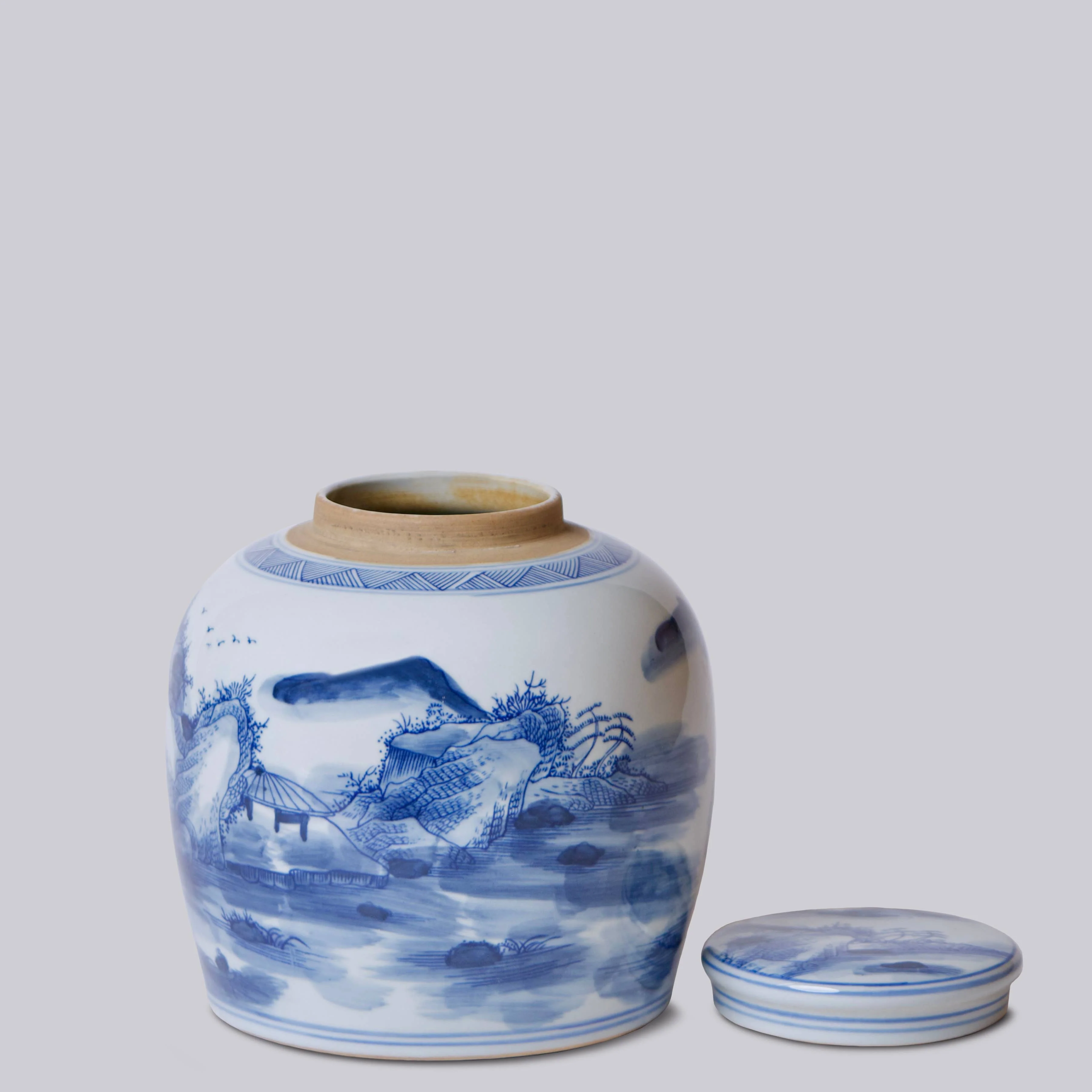 Willow Ware Blue and White Porcelain Round Storage Jar - Image 4