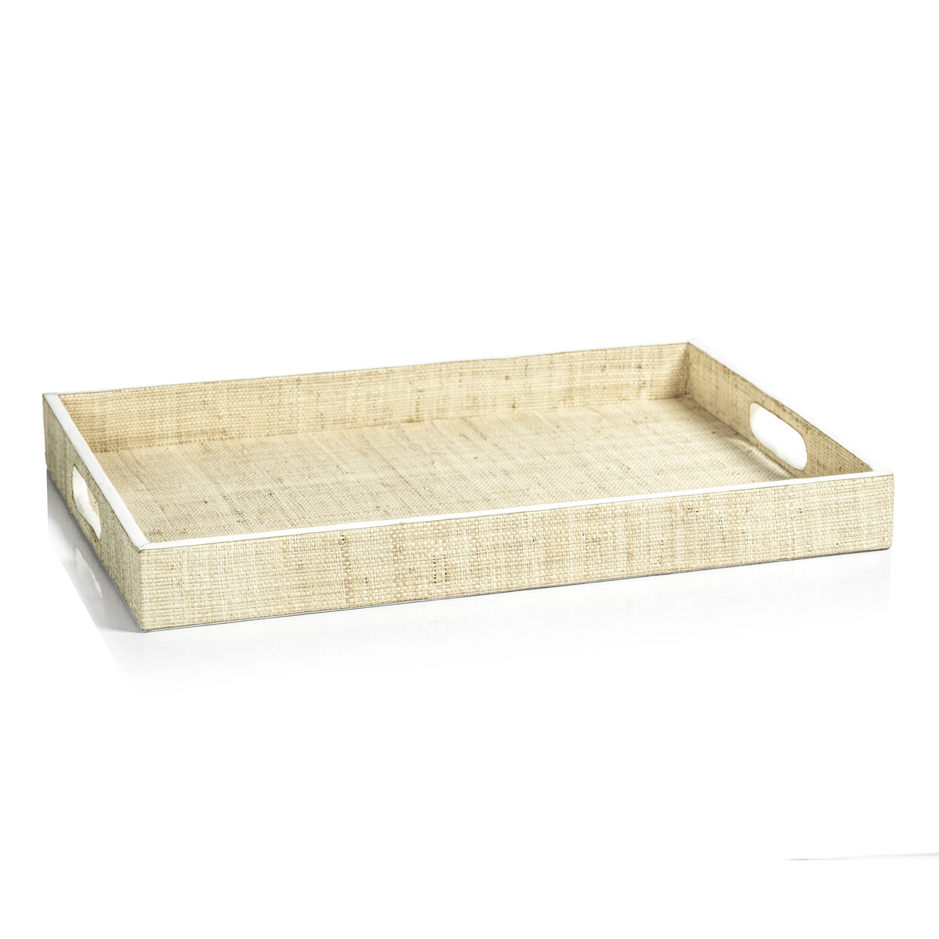 Atelier Natural Fiber Raffia Tray w/ Leather Trim -14" x 20" x 2"