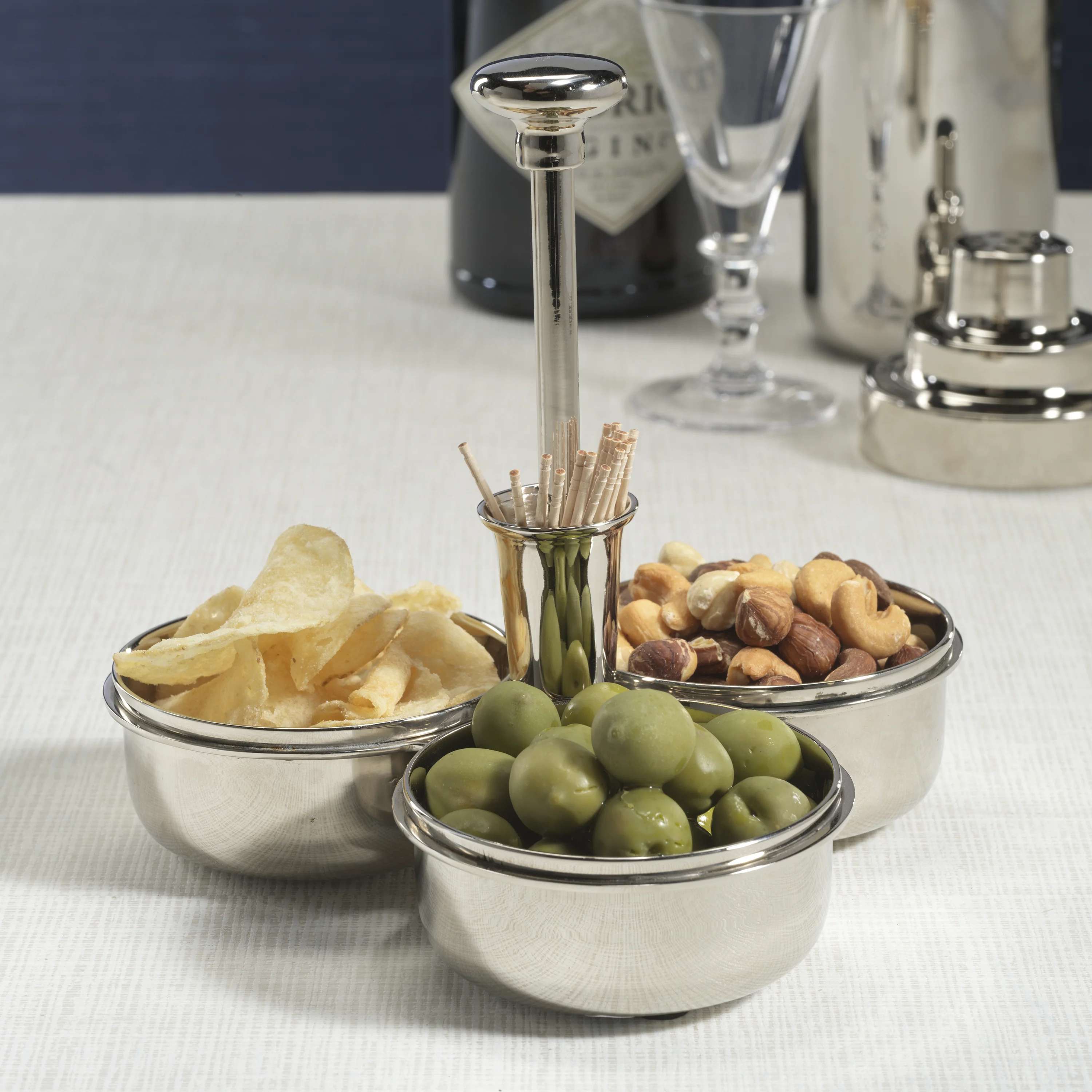 Basso Condiment Trio w/ Cocktail Pick Holder- Polished Nickel - Image 2