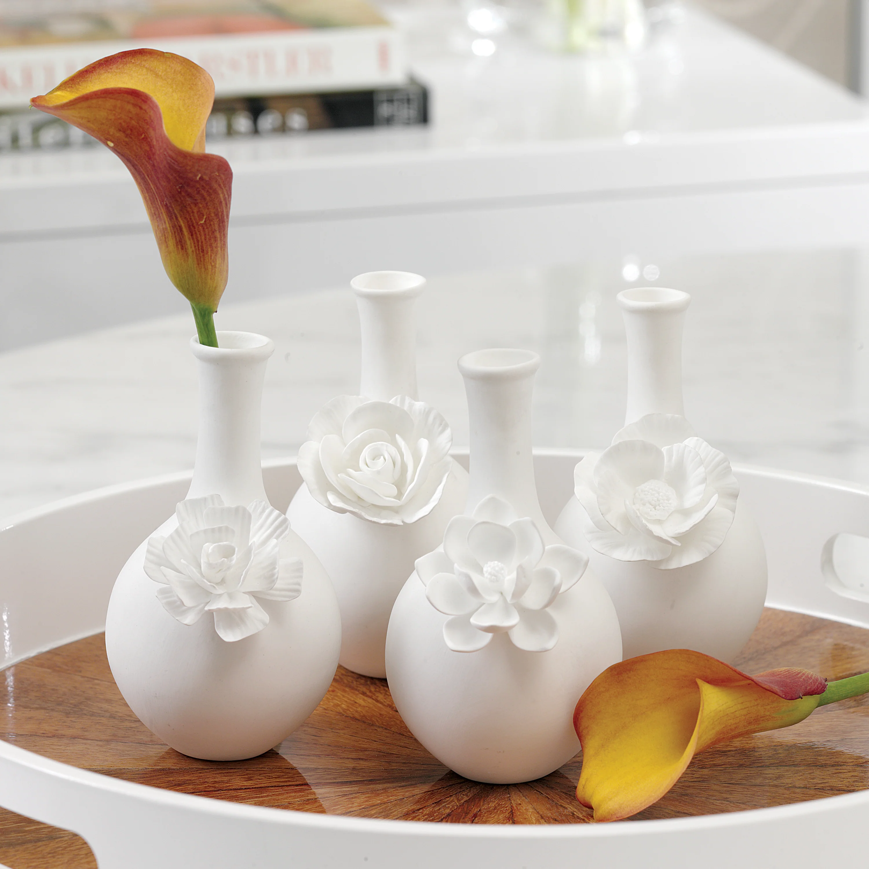 Cameo Long Neck Porcelain Bud Vases- 4 Assorted Styles - Image 2