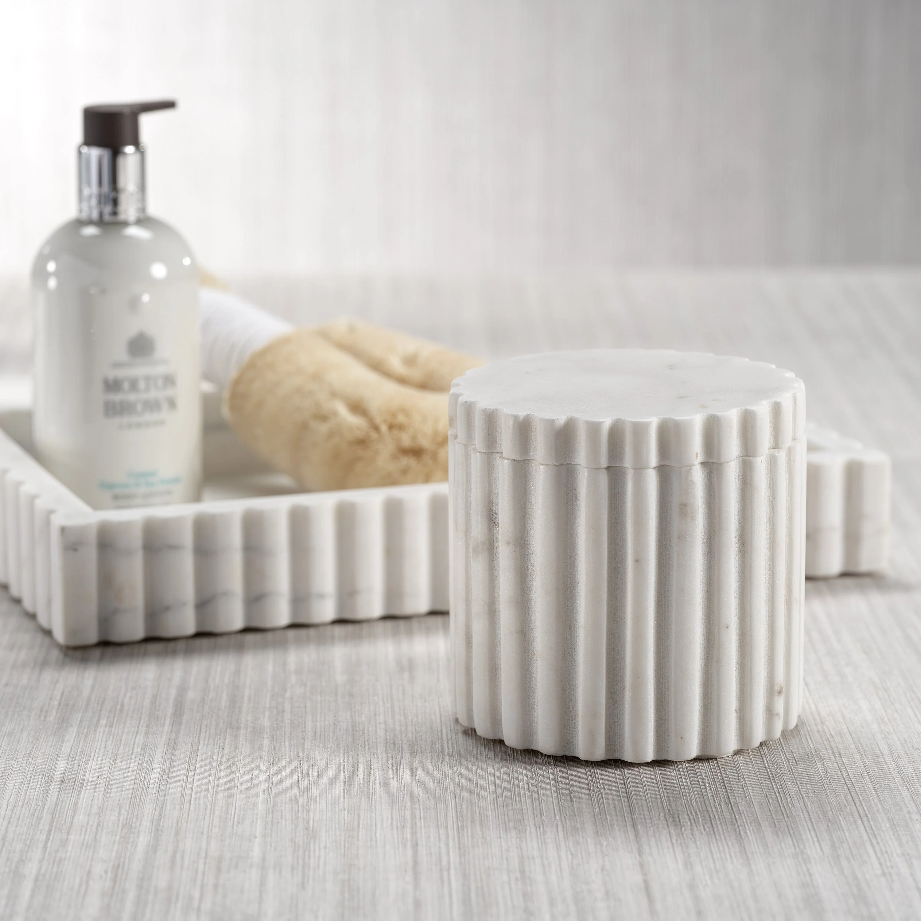 Camogli Fluted White Marble Canister w/ Lid - Image 6