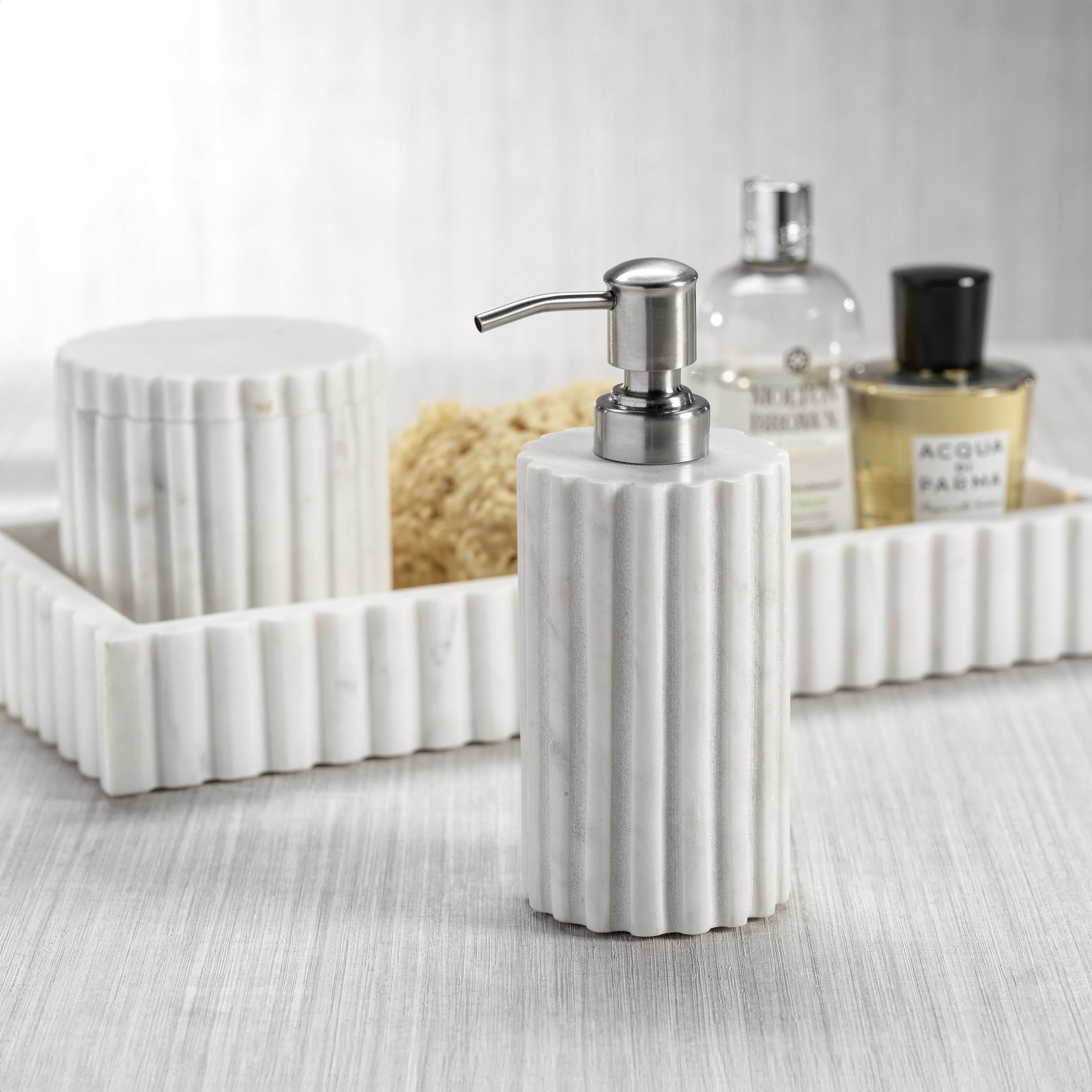 Camogli Fluted White Marble Soap / Lotion Dispenser - Image 2