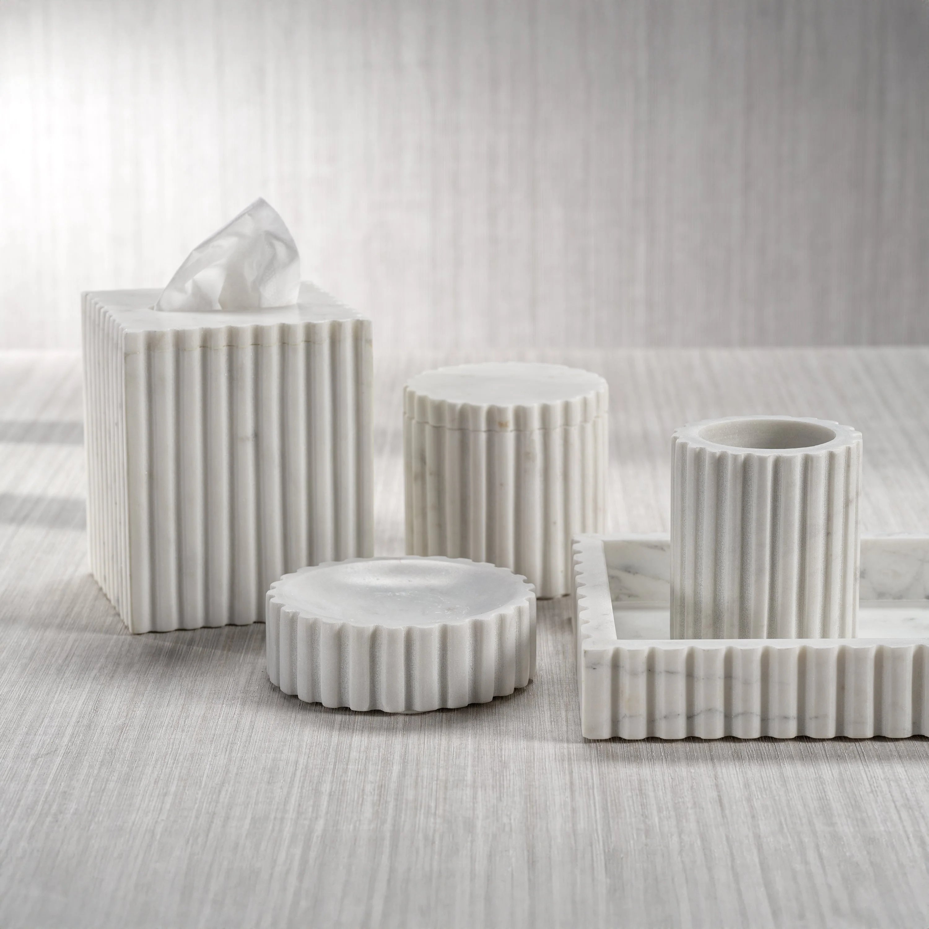 Camogli Fluted White Marble Tissue Box - Image 2