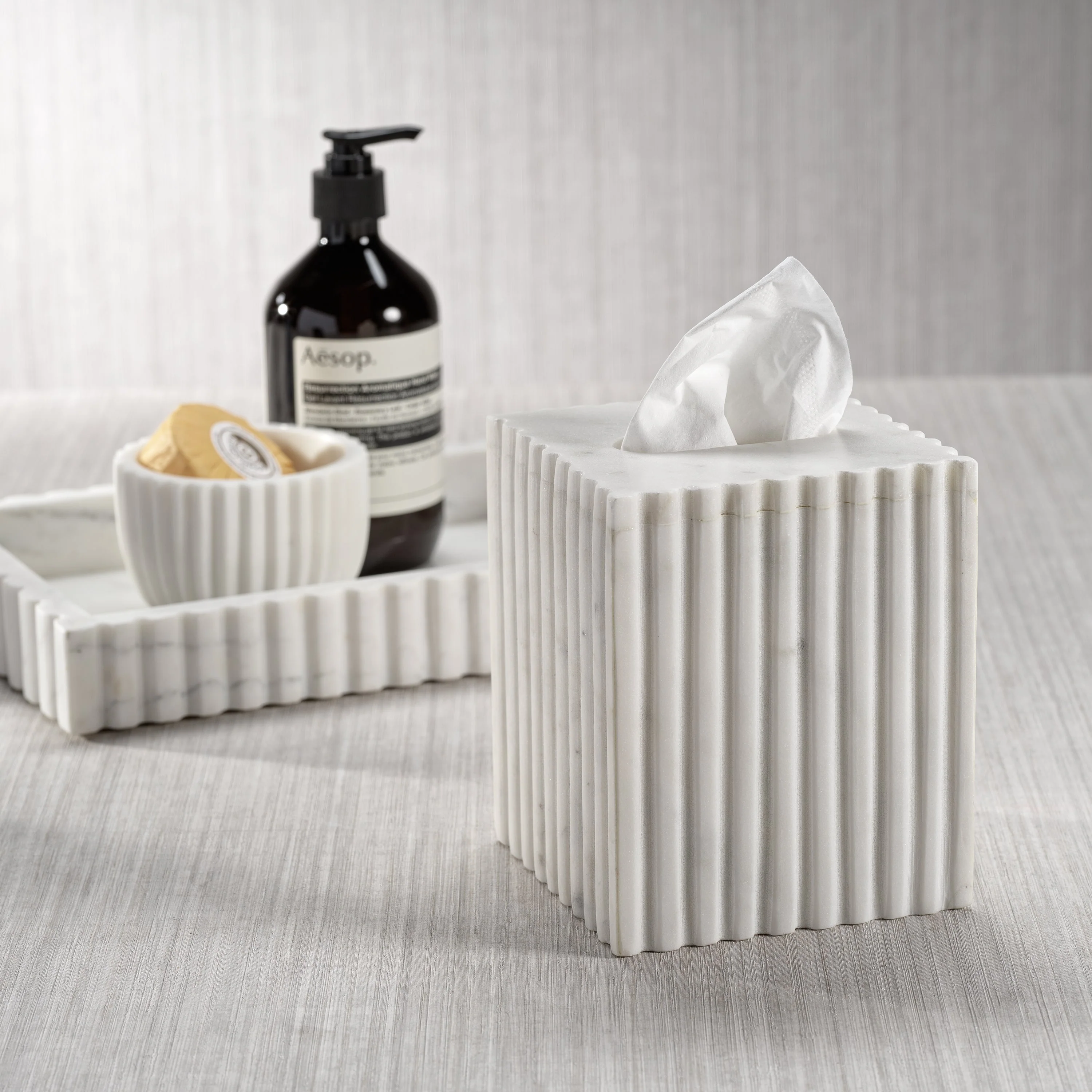 Camogli Fluted White Marble Tissue Box - Image 3