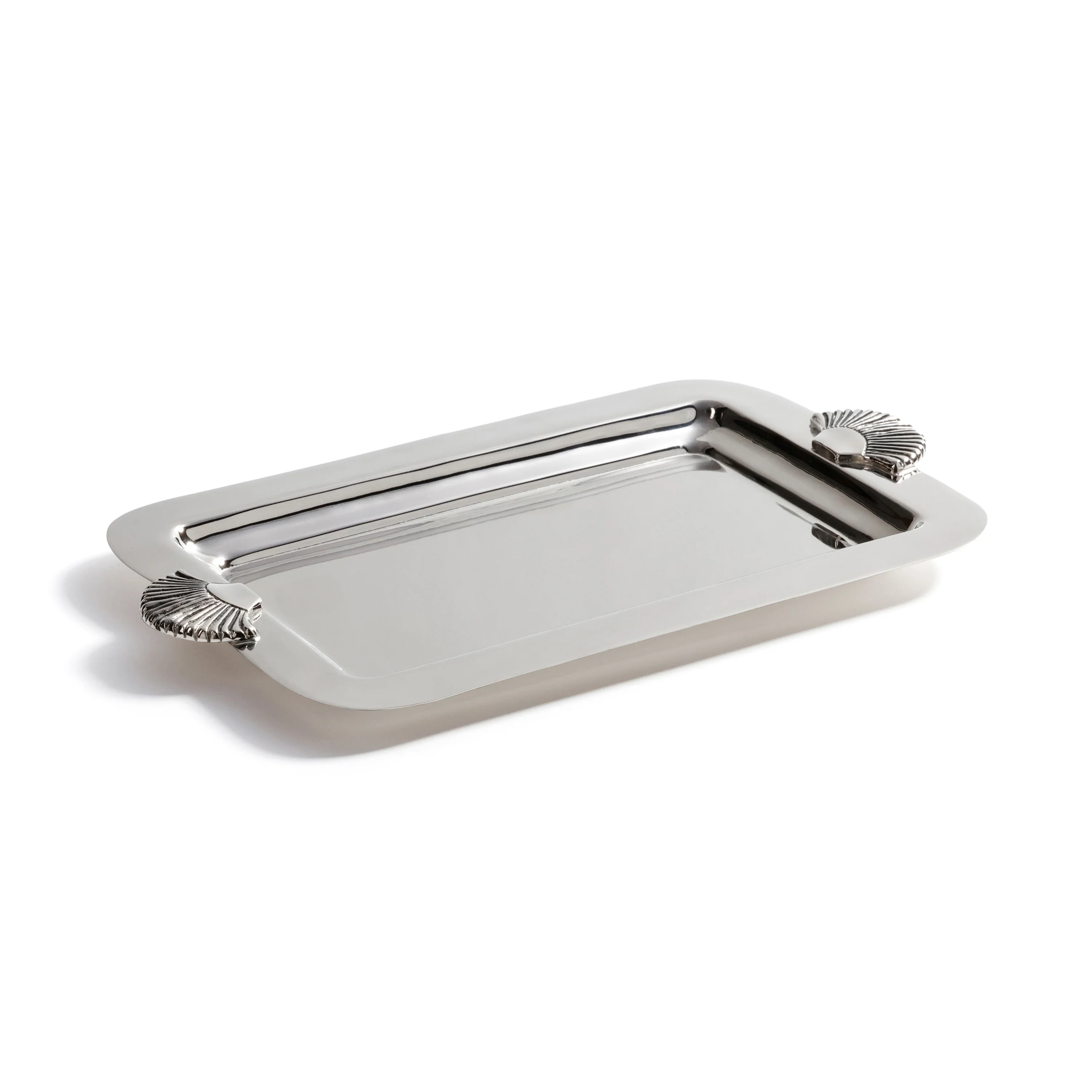 Cap Ferrat Fan Shell Design Serving Tray, Polished Nickel