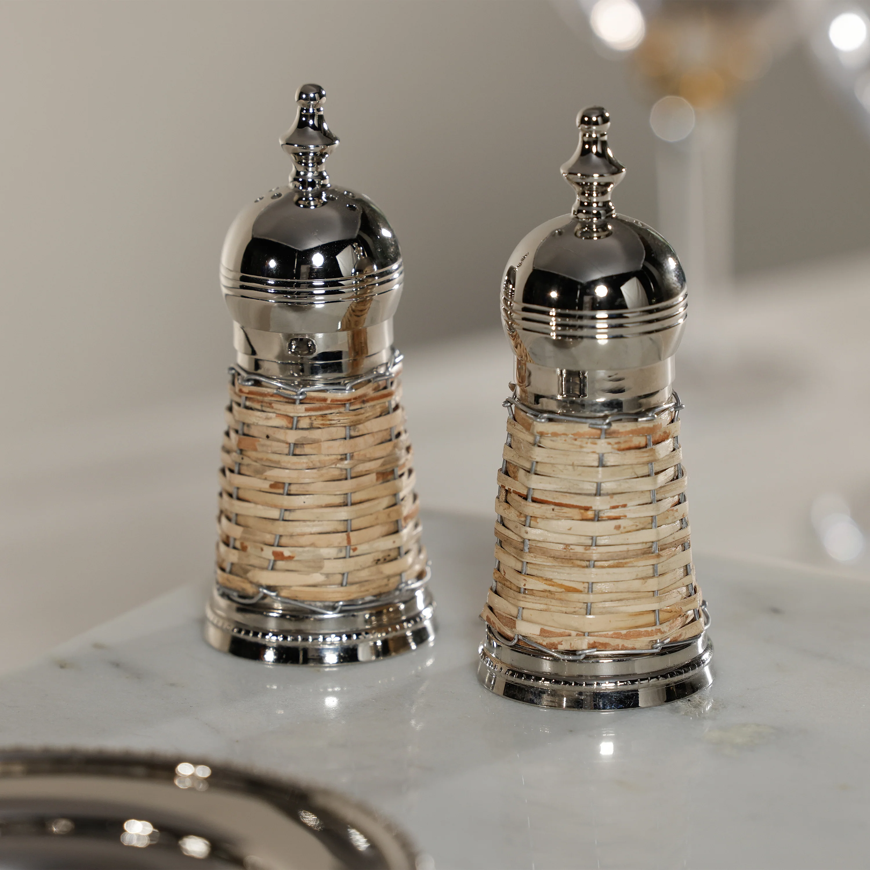 Cap Ferrat Rattan Covered Salt & Pepper Shaker Set - Image 2