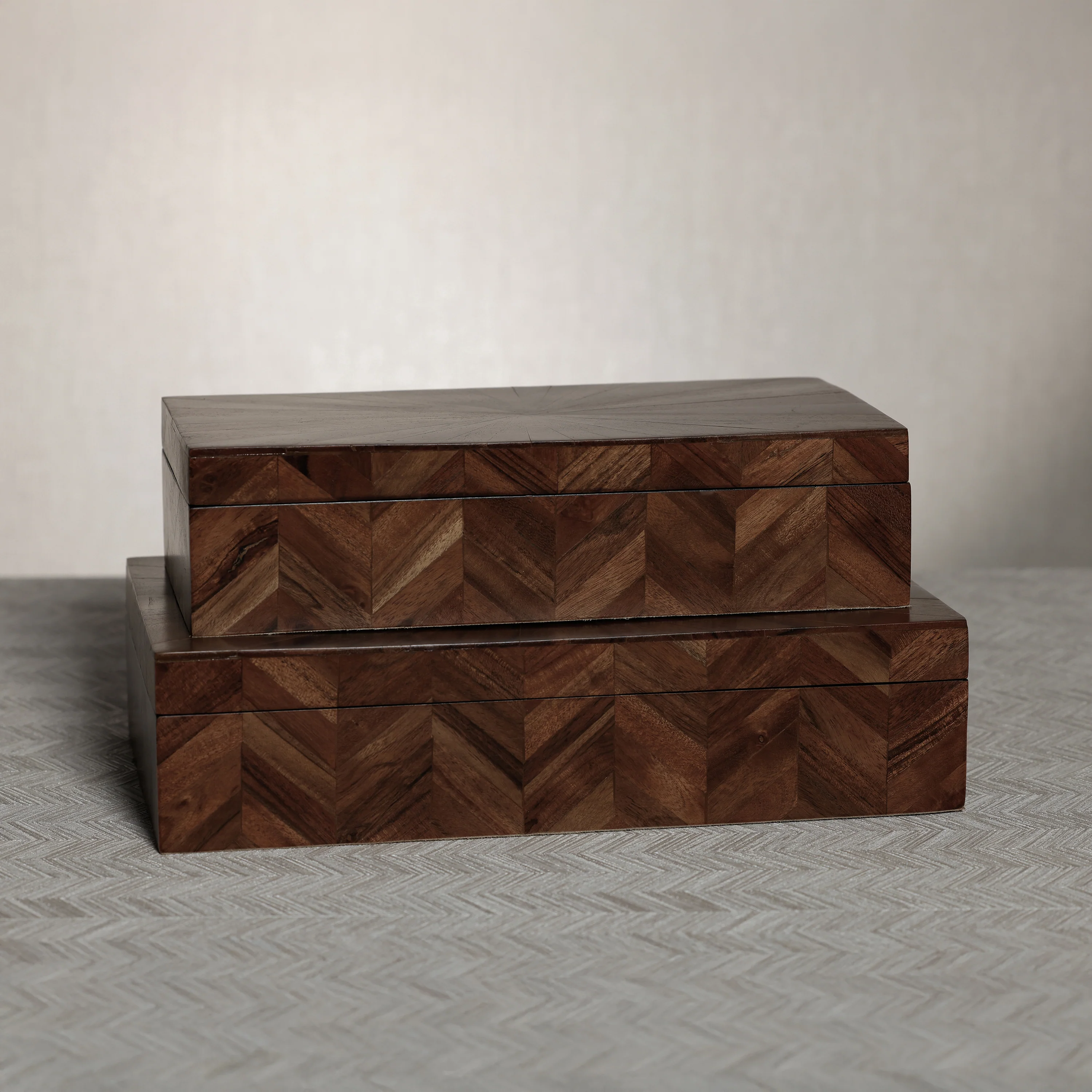 Chevron Wood Box- 14.5"x 8.5"x 3.5" - Image 2