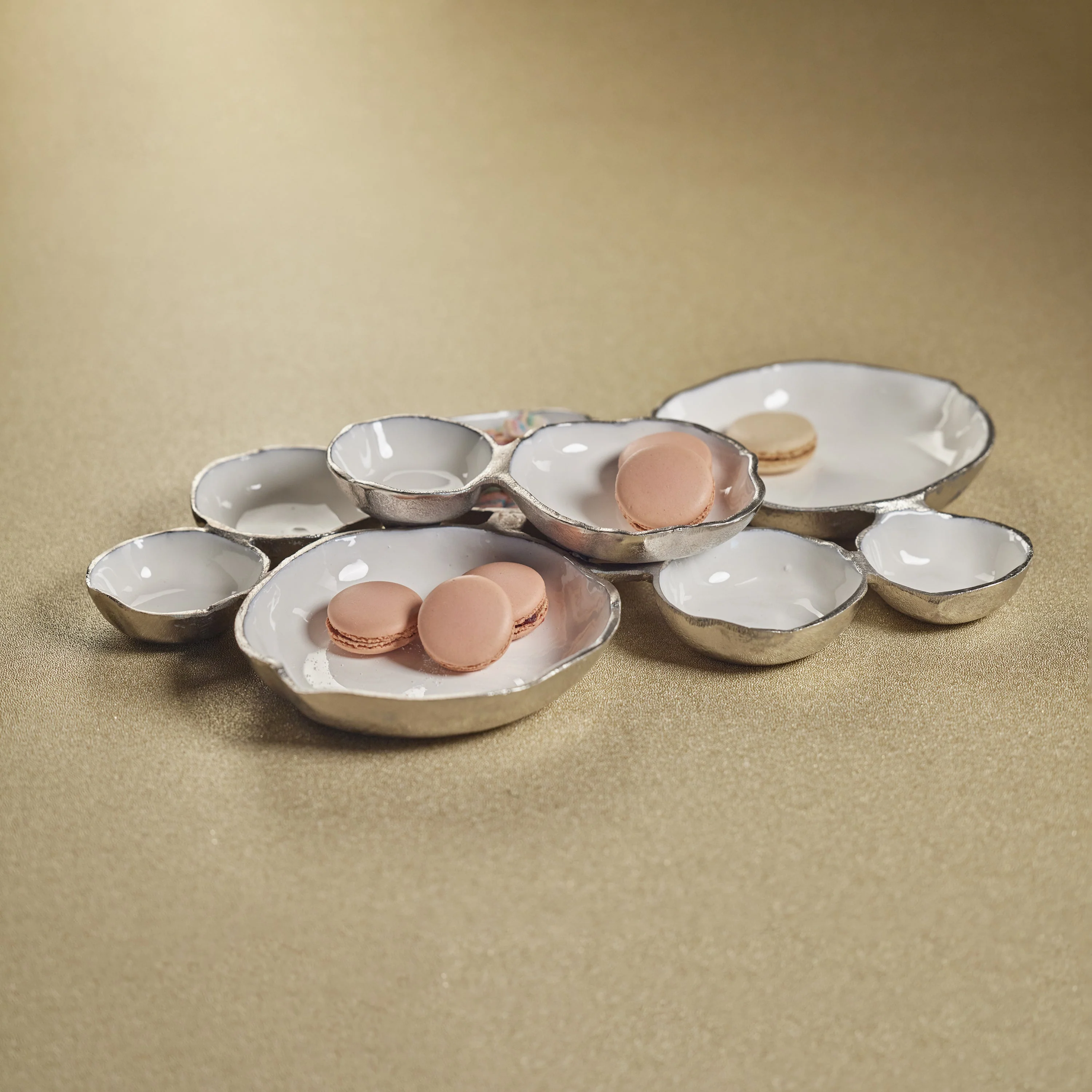 Cluster of Nine Round Serving Bowls-Nickel w/ White Enamel 19" - Image 2