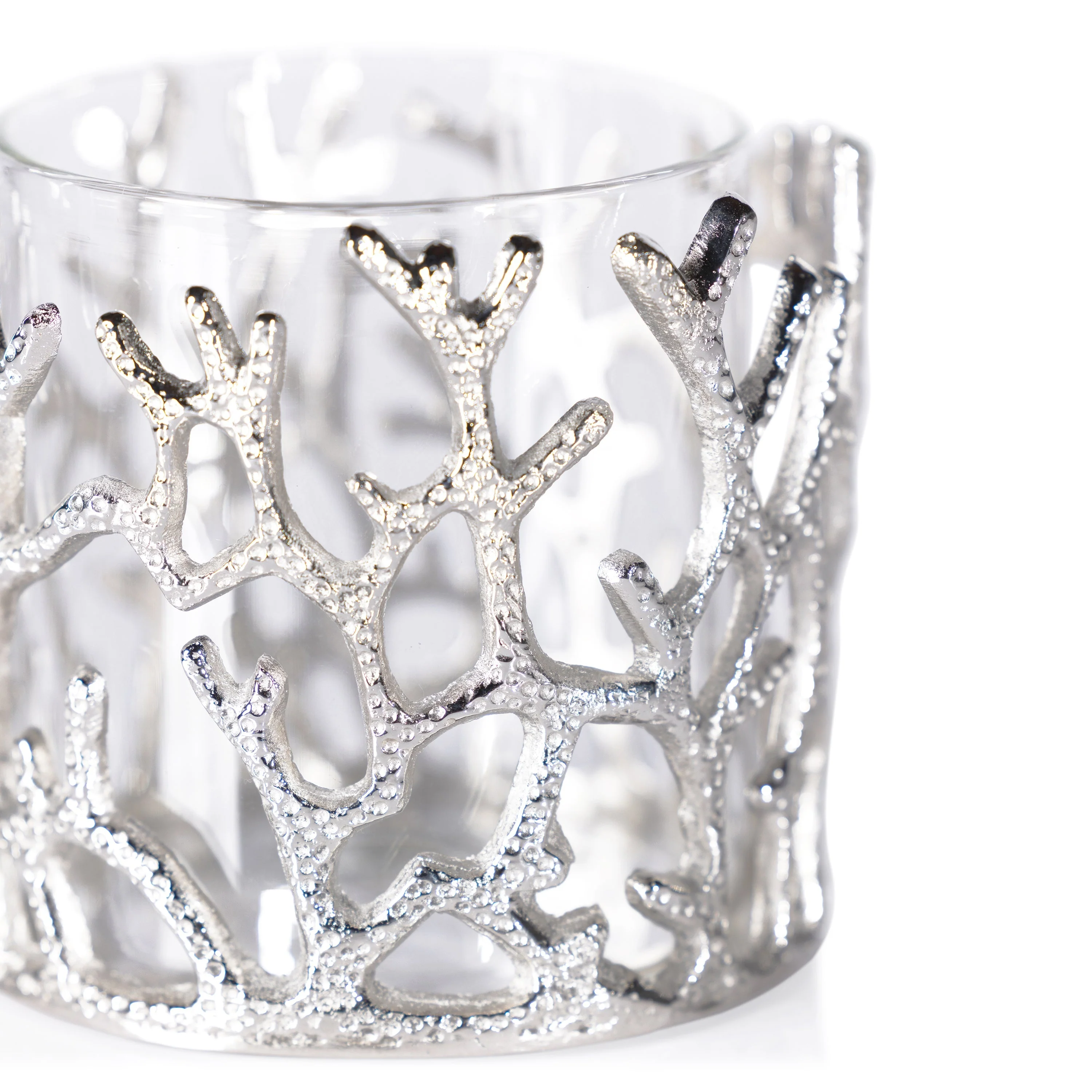 Coral Sea Brass Vase / Hurricane with Glass Insert - Nickel - Image 2