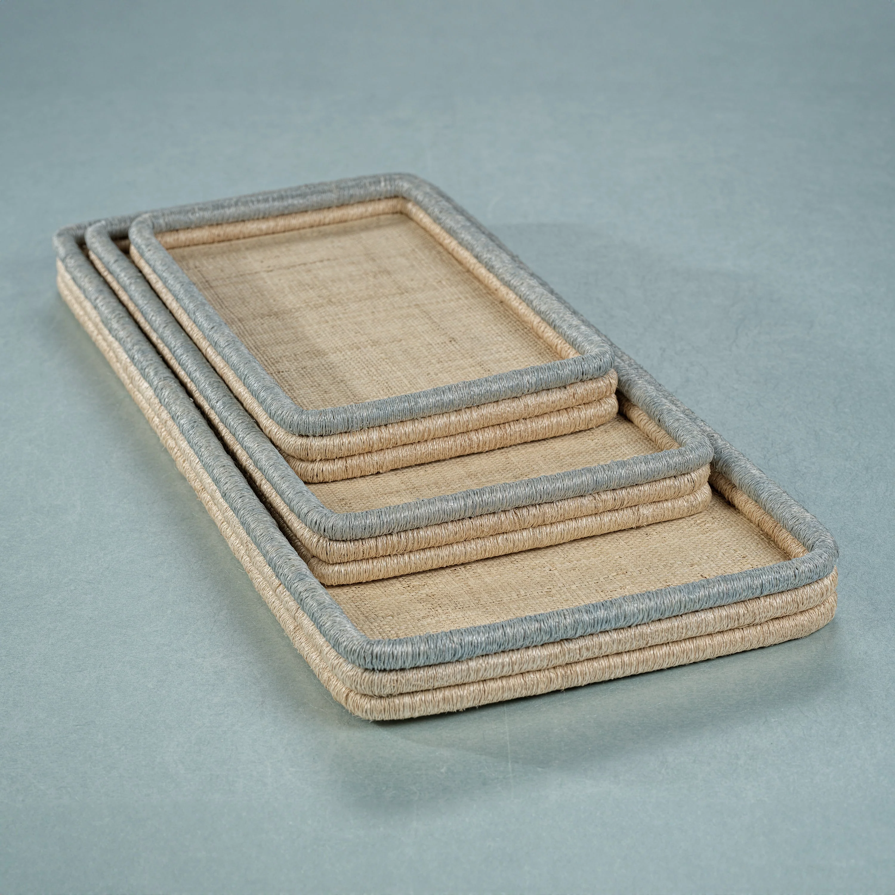 La Cote Coiled Rattan & Abaca Rectangular Serving Tray 18.25" x 8.75" - Image 3