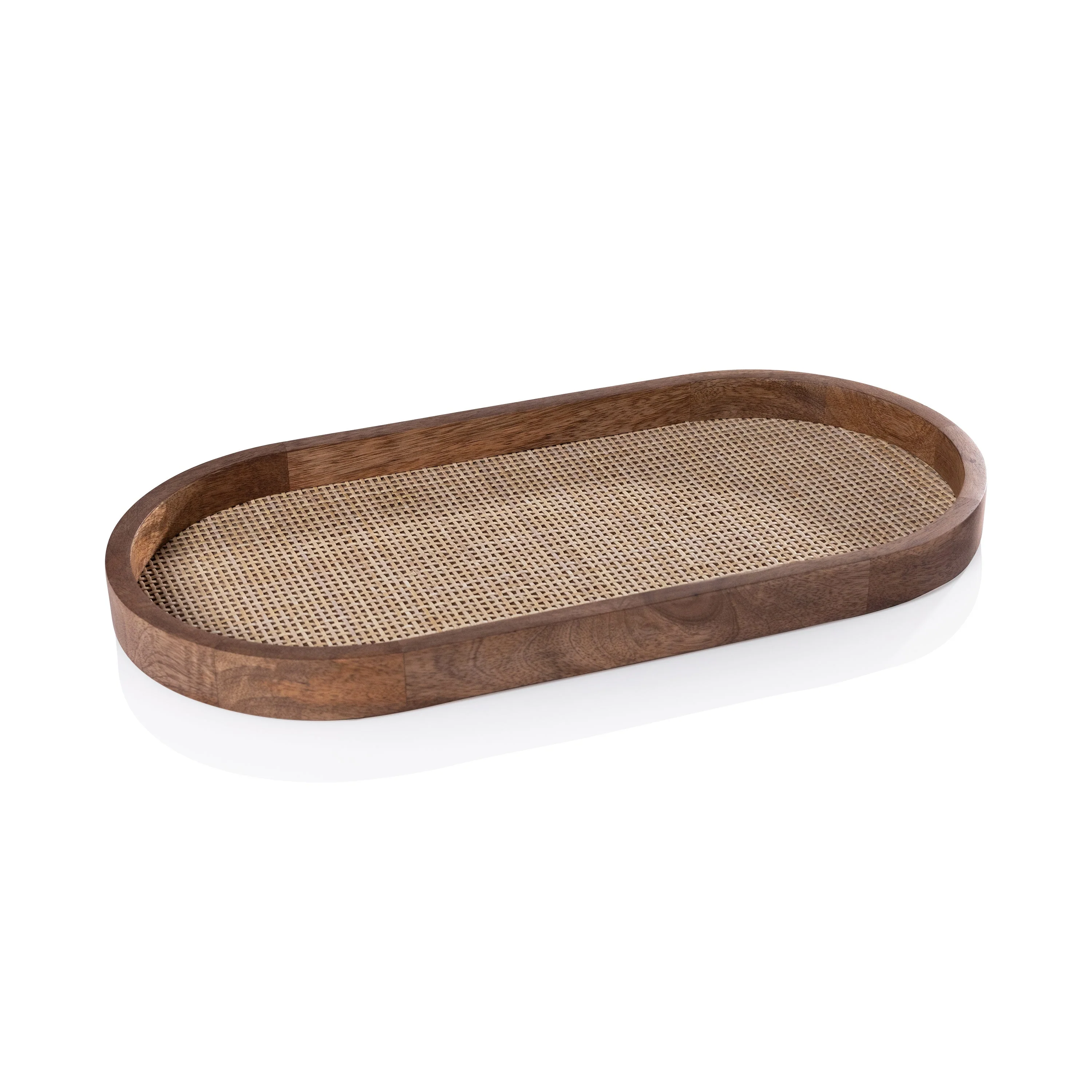 Mango Wood with Rattan Inlay Oval Tray - Large