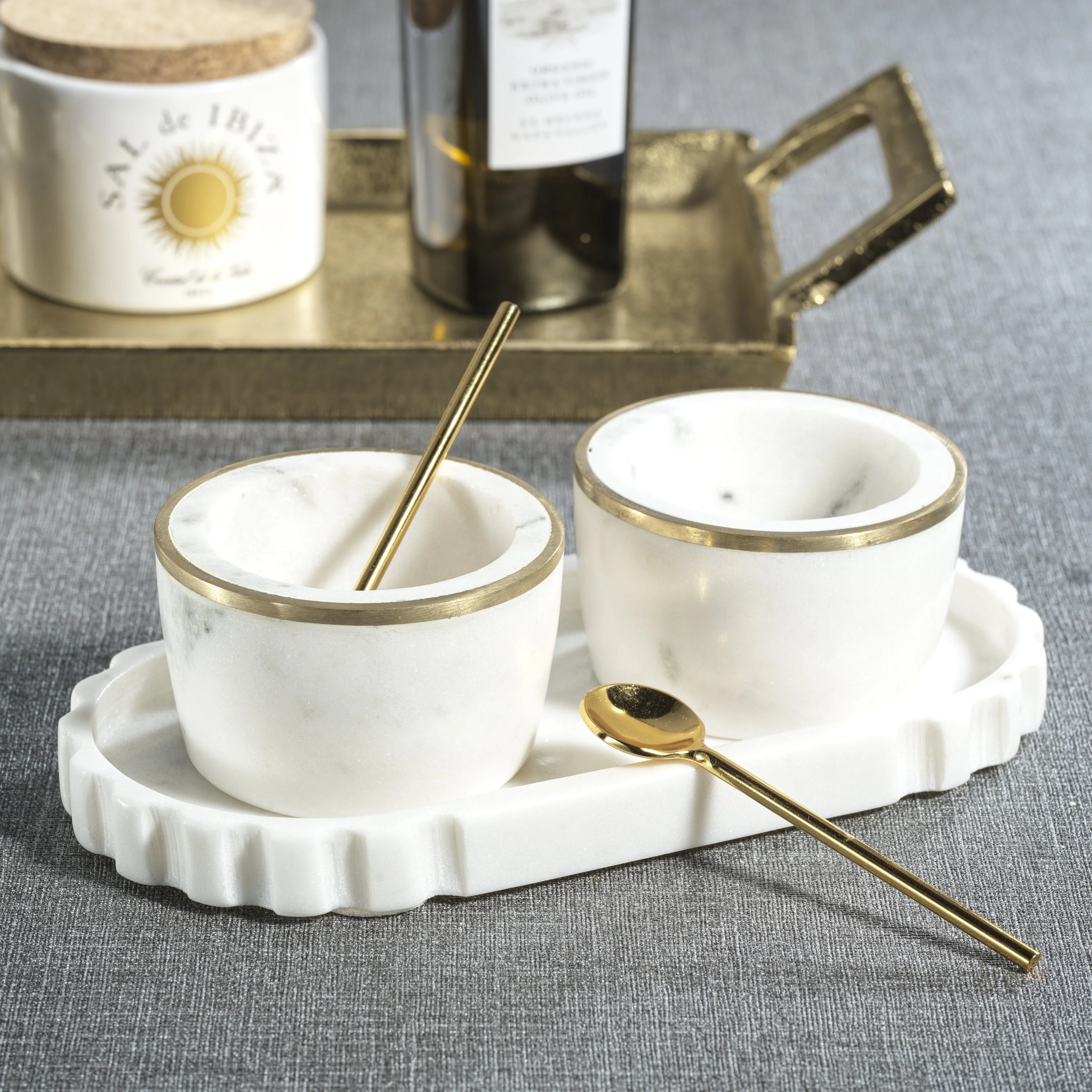 Marble Condiment Set - 2 Bowls, 2 Spoons and 1 Tray - Image 4