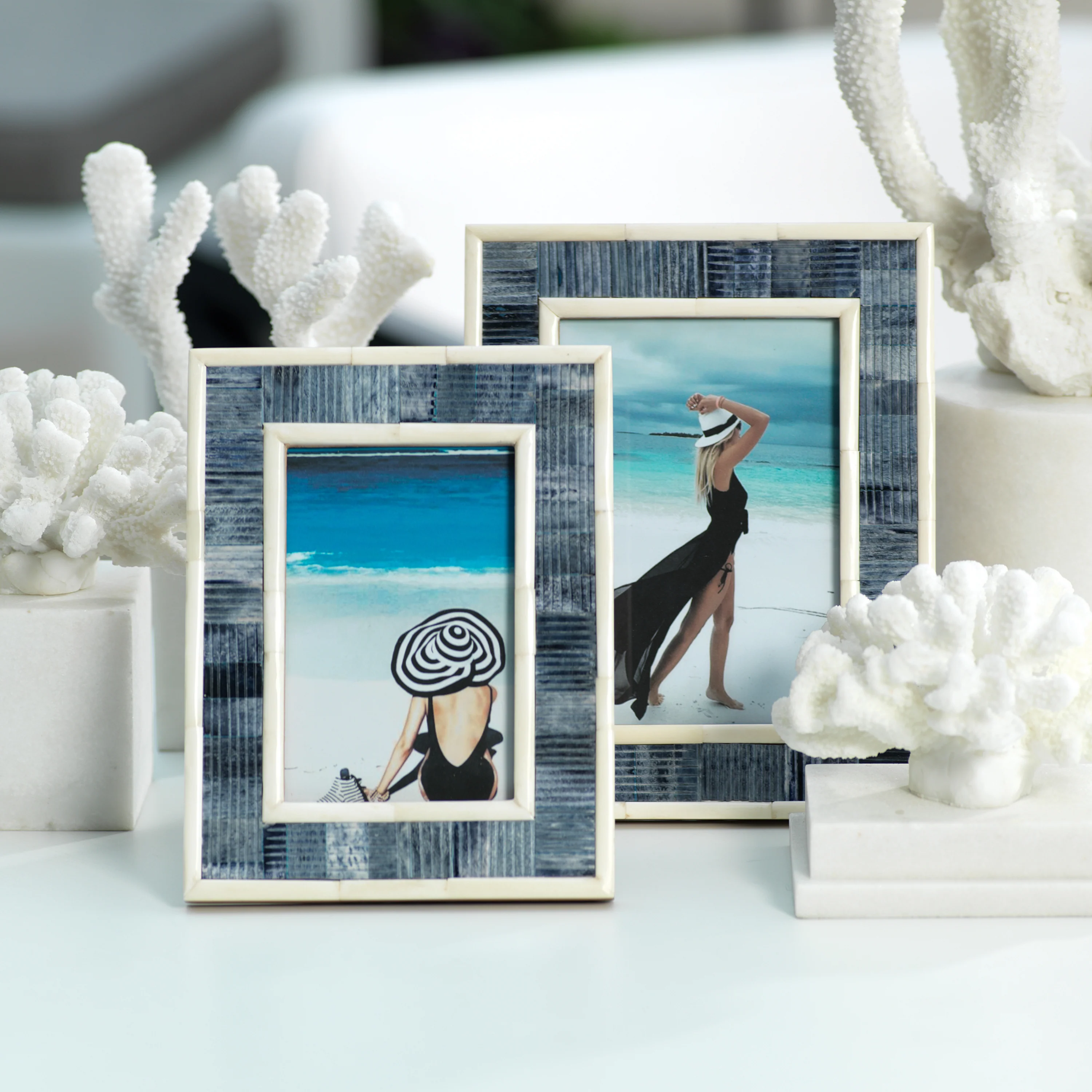 Mendocino Blue Carved Bone Photo Frame- 4" x 6" - Image 2