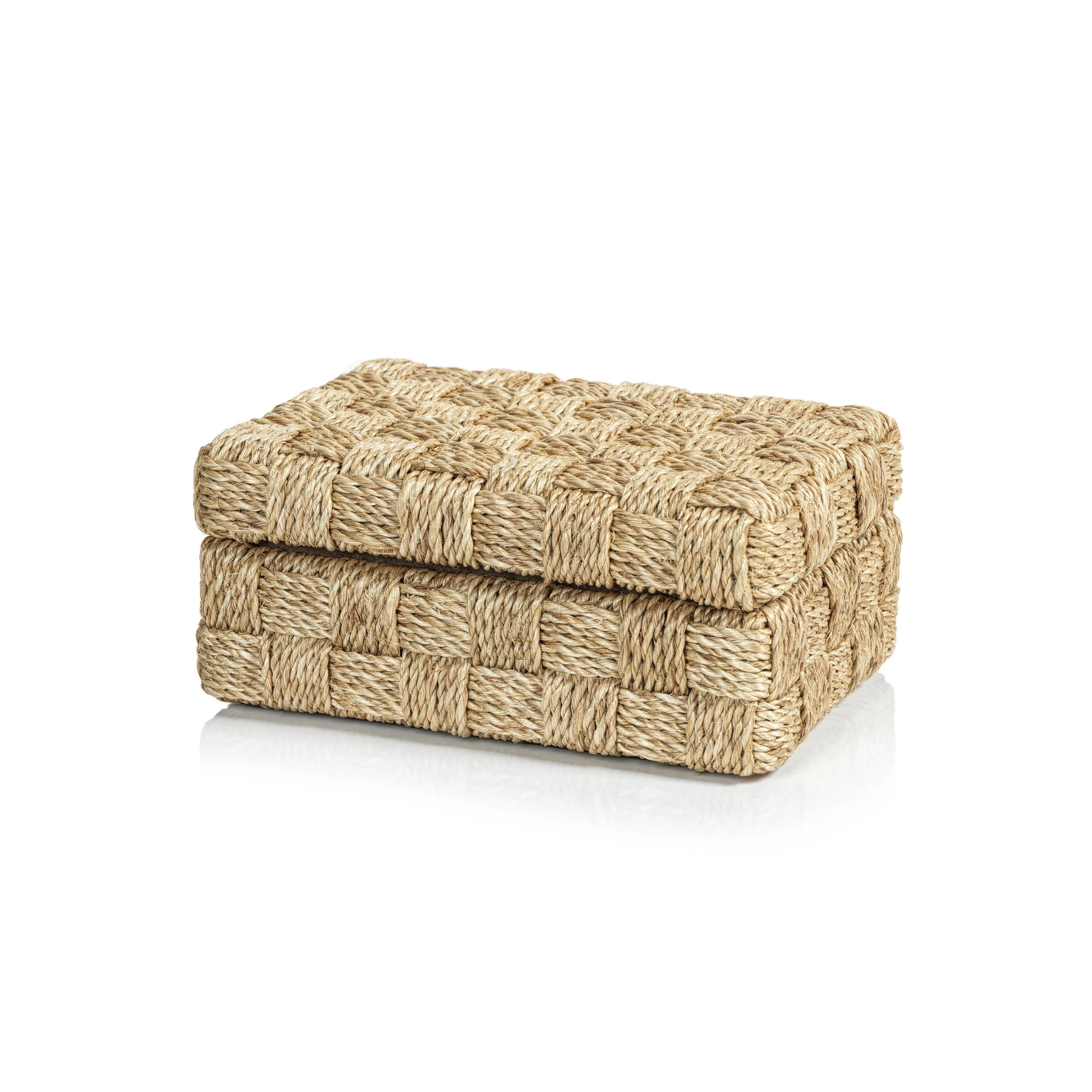 Natural Abaca Rope Hinged Box-Suede Interior 8.75" x 6" x 4"