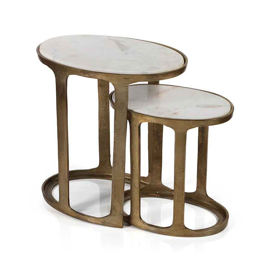 Nikki Oval Marble and Raw Aluminum Nesting Table