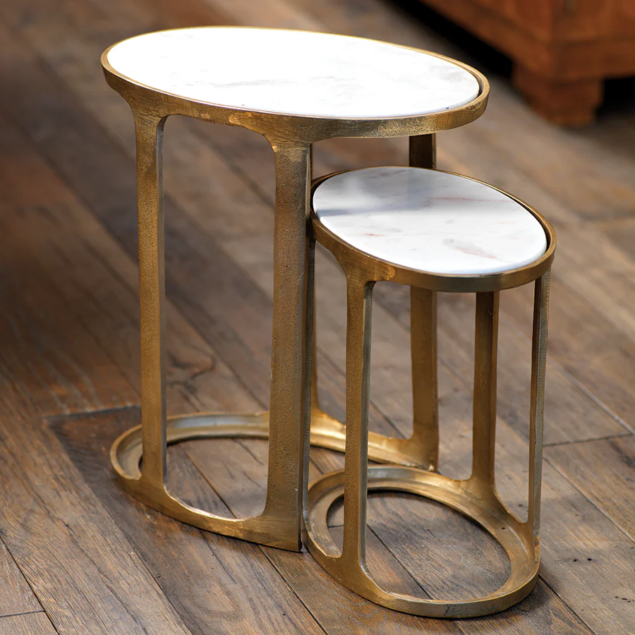 Nikki Oval Marble and Raw Aluminum Nesting Table - Image 2
