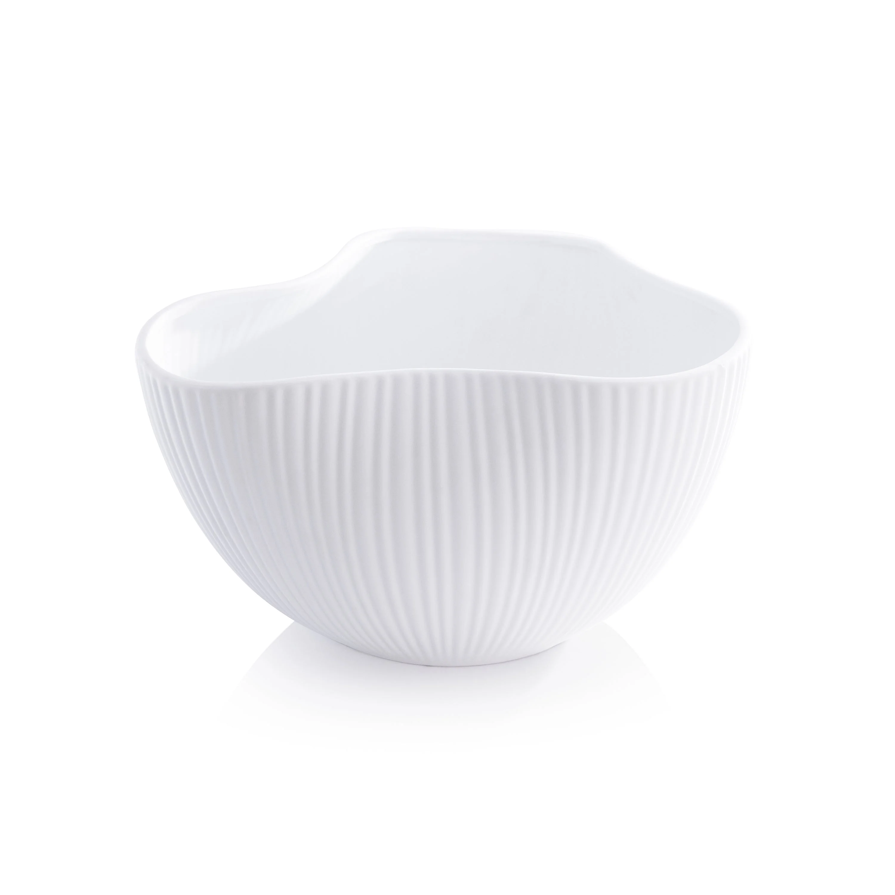 Organic and Ribbed Ceramic Orchid Bowl - Matt White