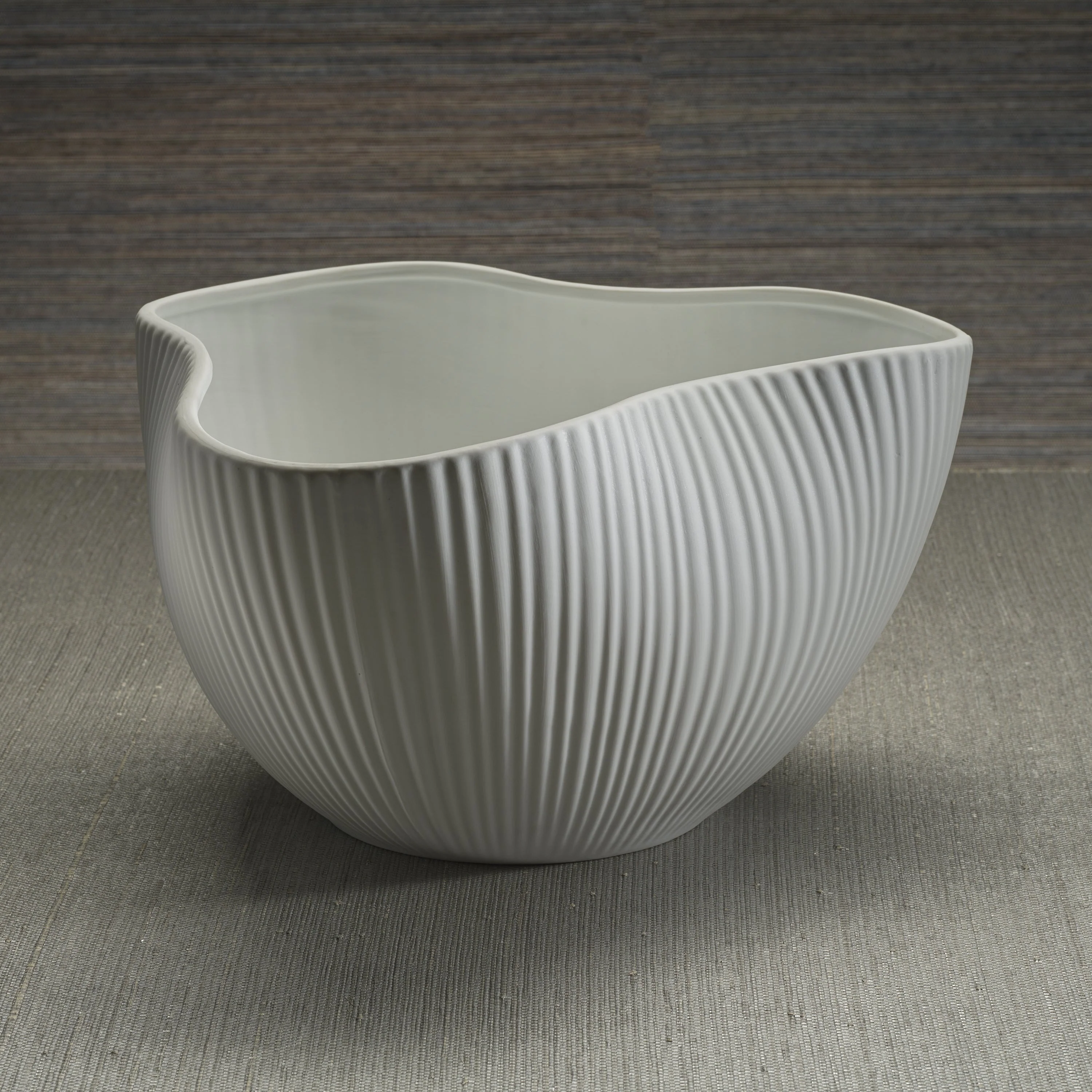 Organic and Ribbed Ceramic Orchid Bowl - Matt White - Image 2