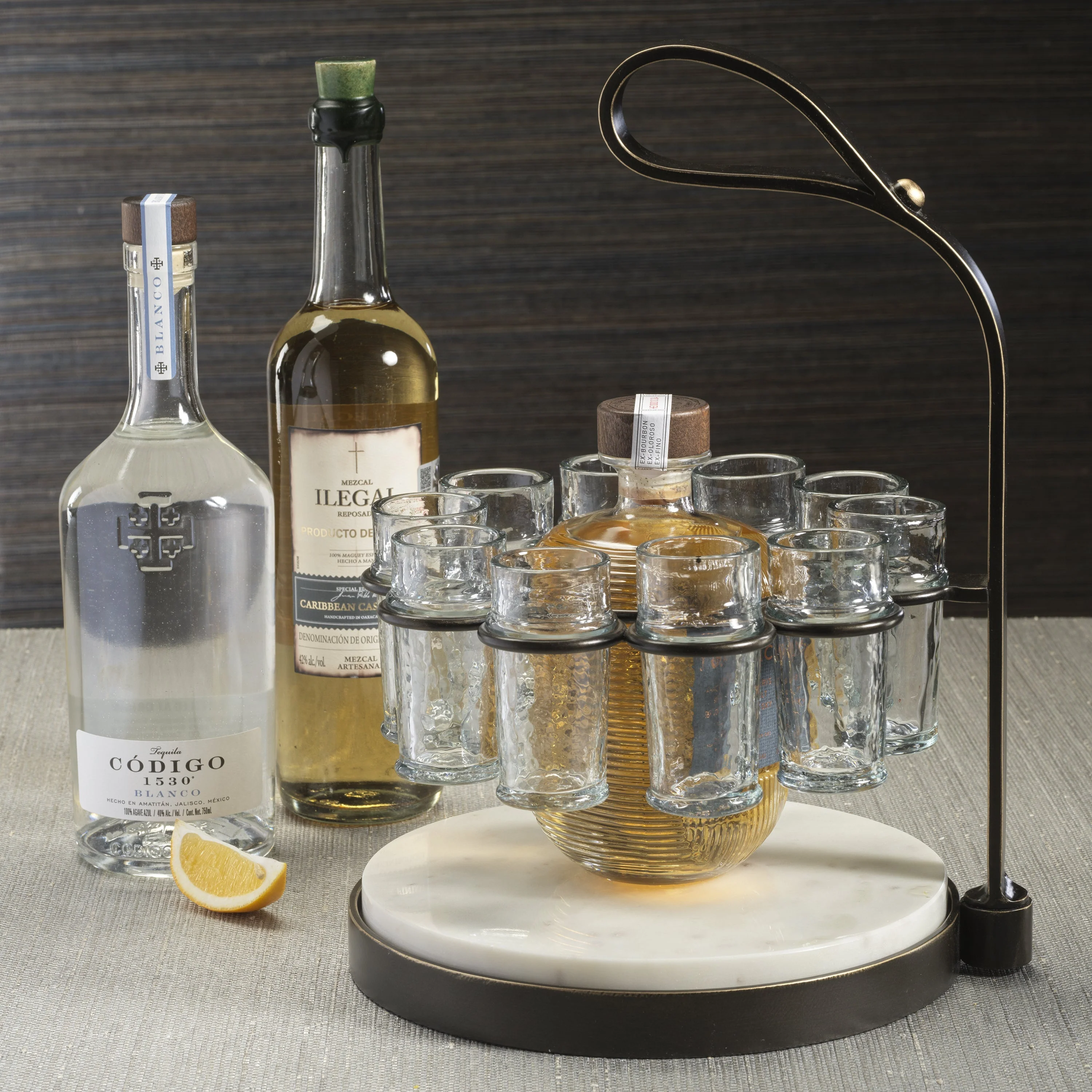 Tequilero 10 Shot Tequila Set with Marble Cutting Board - Dark Bronze - Image 10