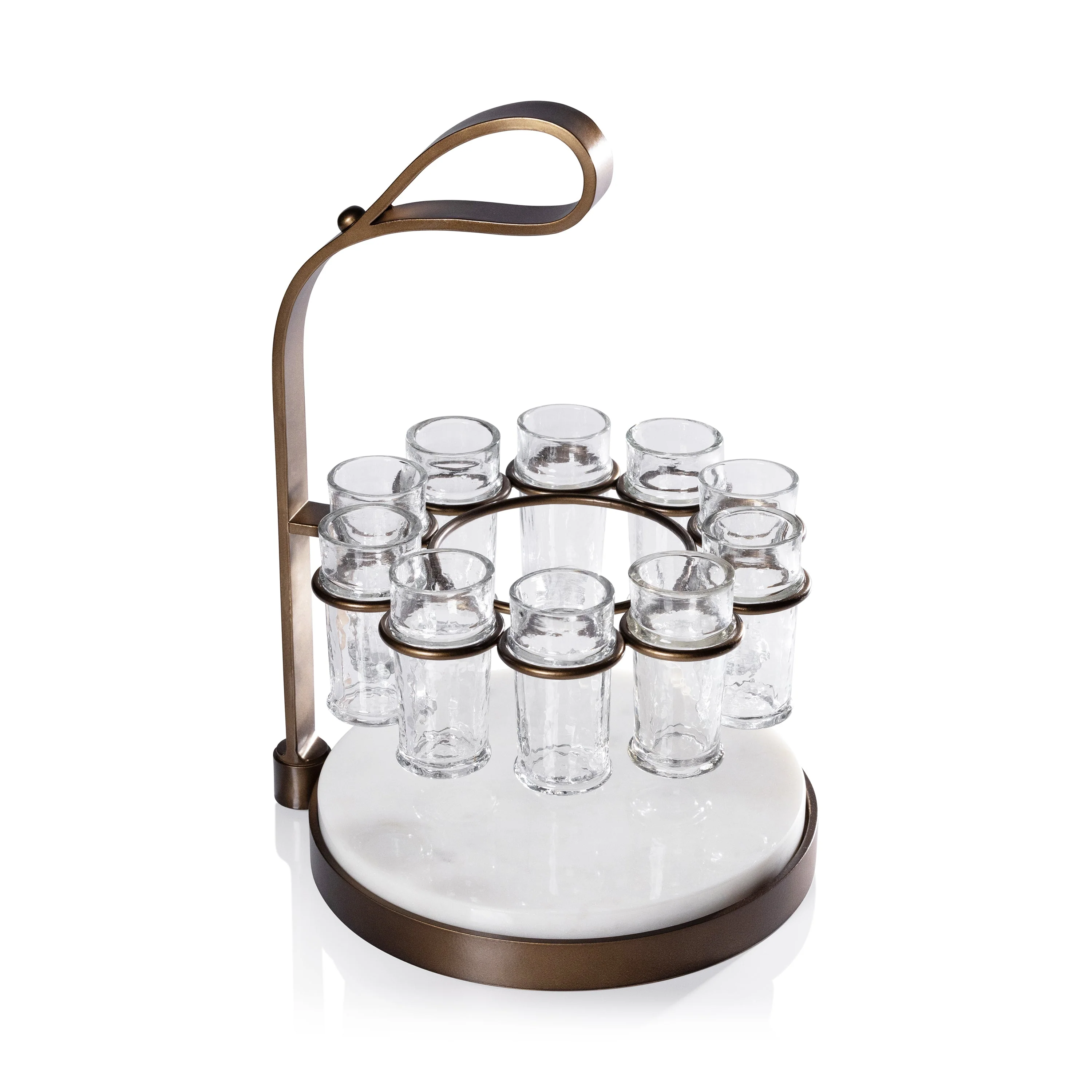 Tequilero 10 Shot Tequila Set with Marble Cutting Board - Gold