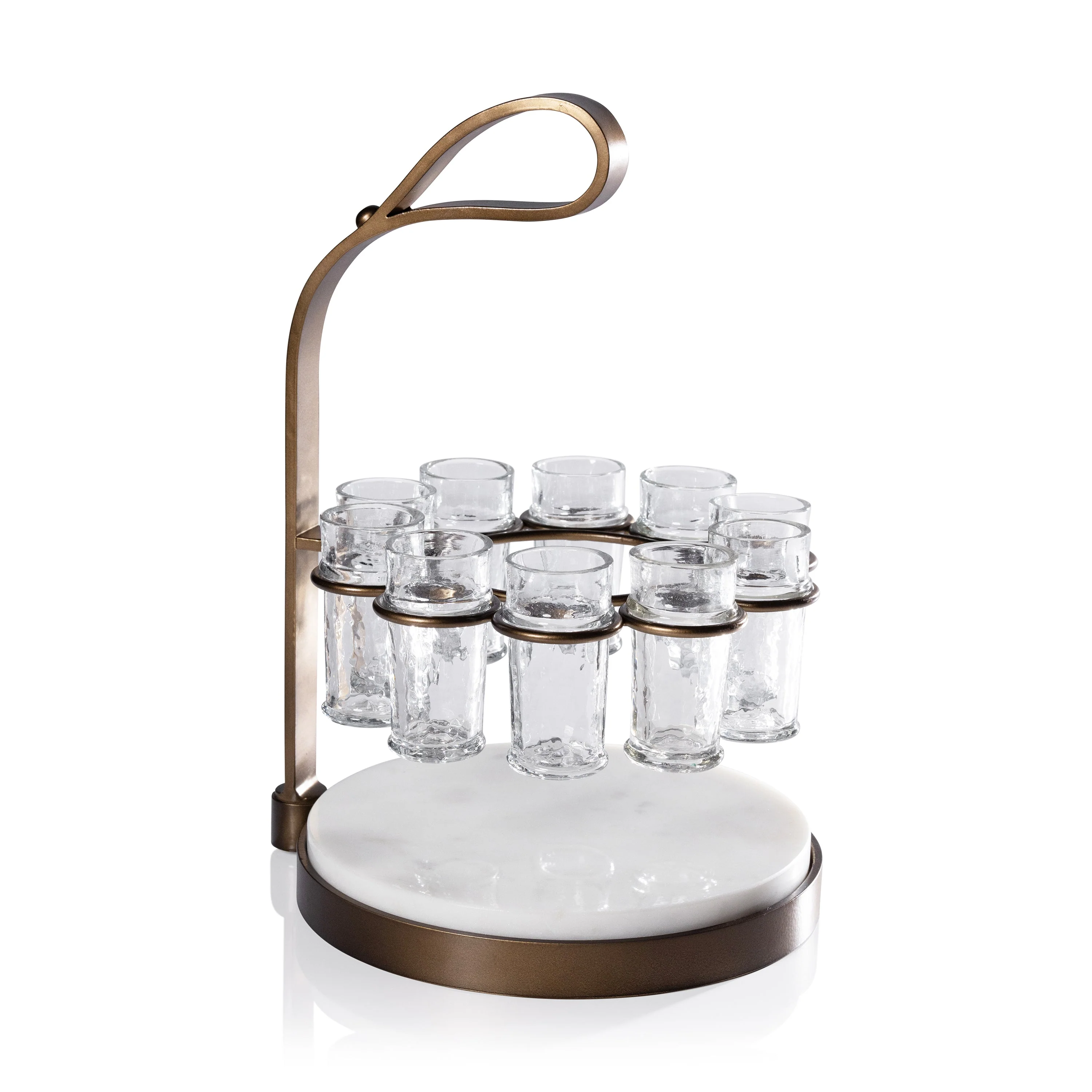 Tequilero 10 Shot Tequila Set with Marble Cutting Board - Gold - Image 2