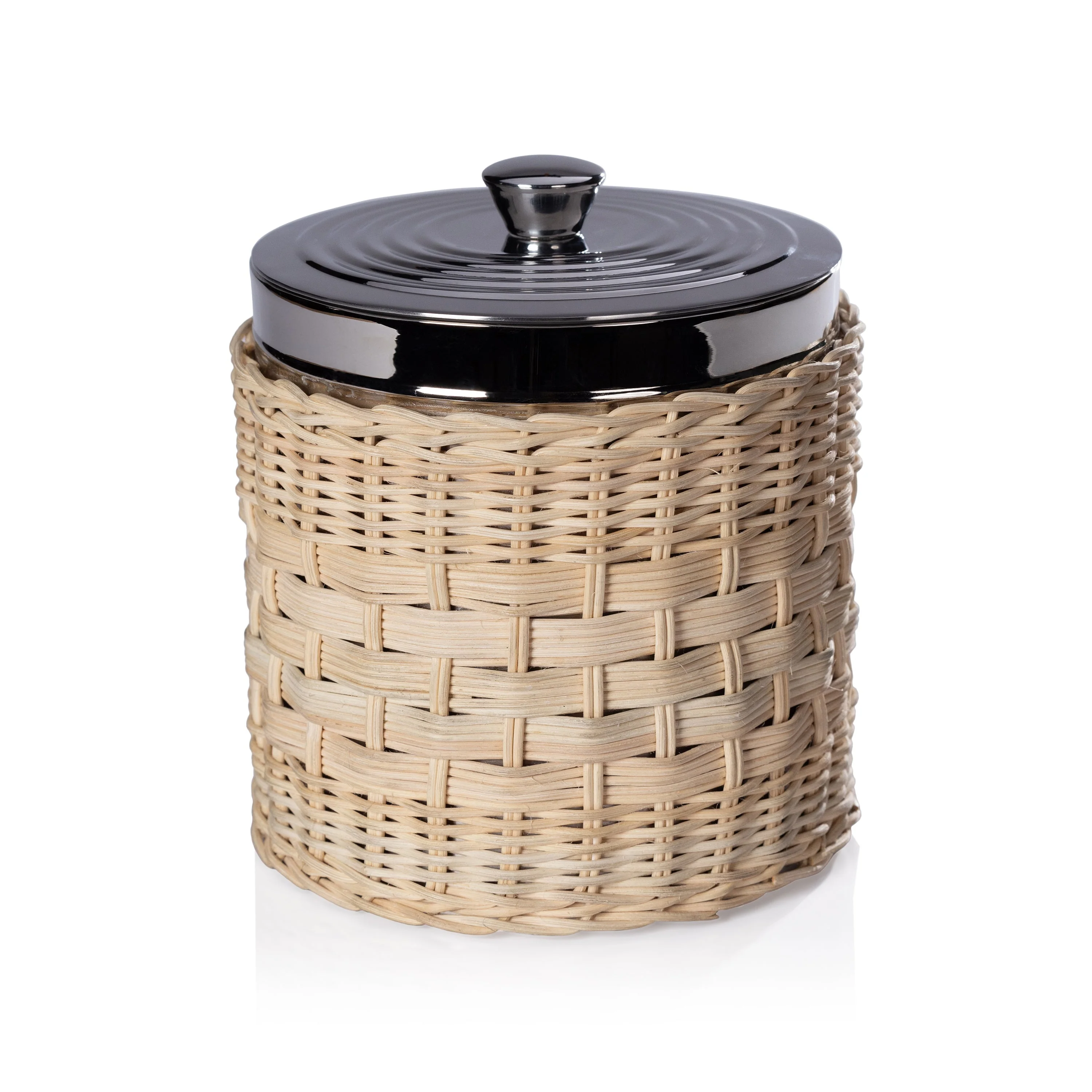 The Palmier Ice Bucket with Lid - Woven Rattan and Stainless Steel