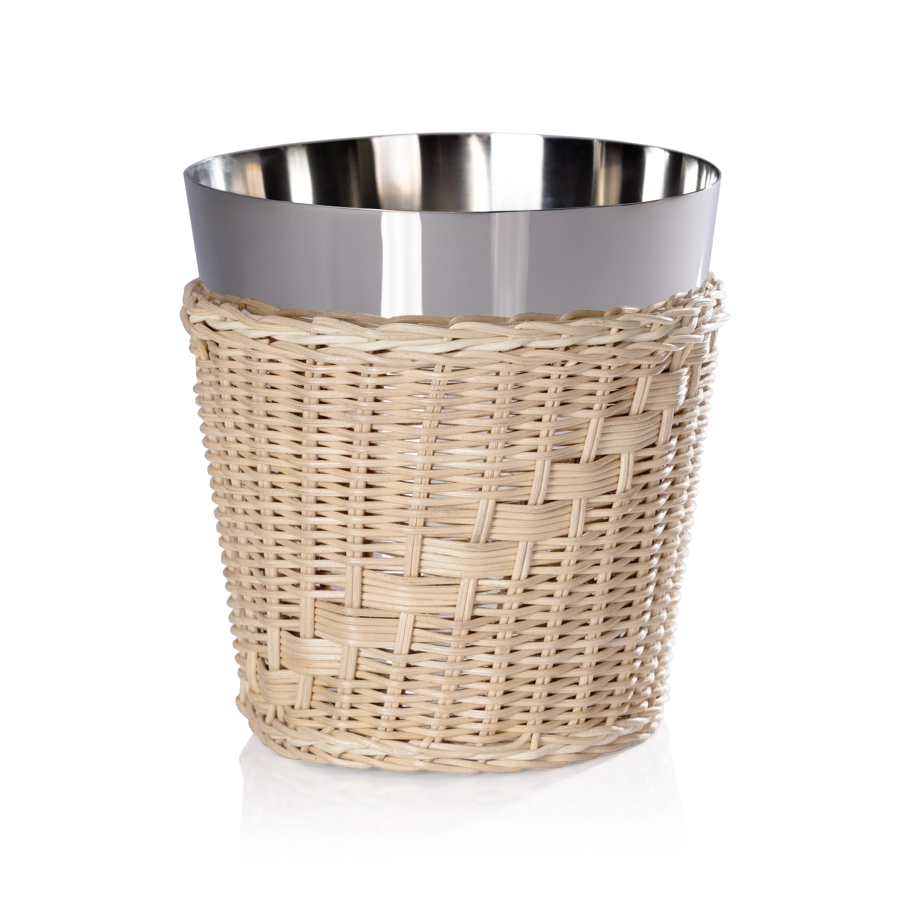 The Palmier Wine / Champagne Bucket - Woven Rattan and Stainless Steel