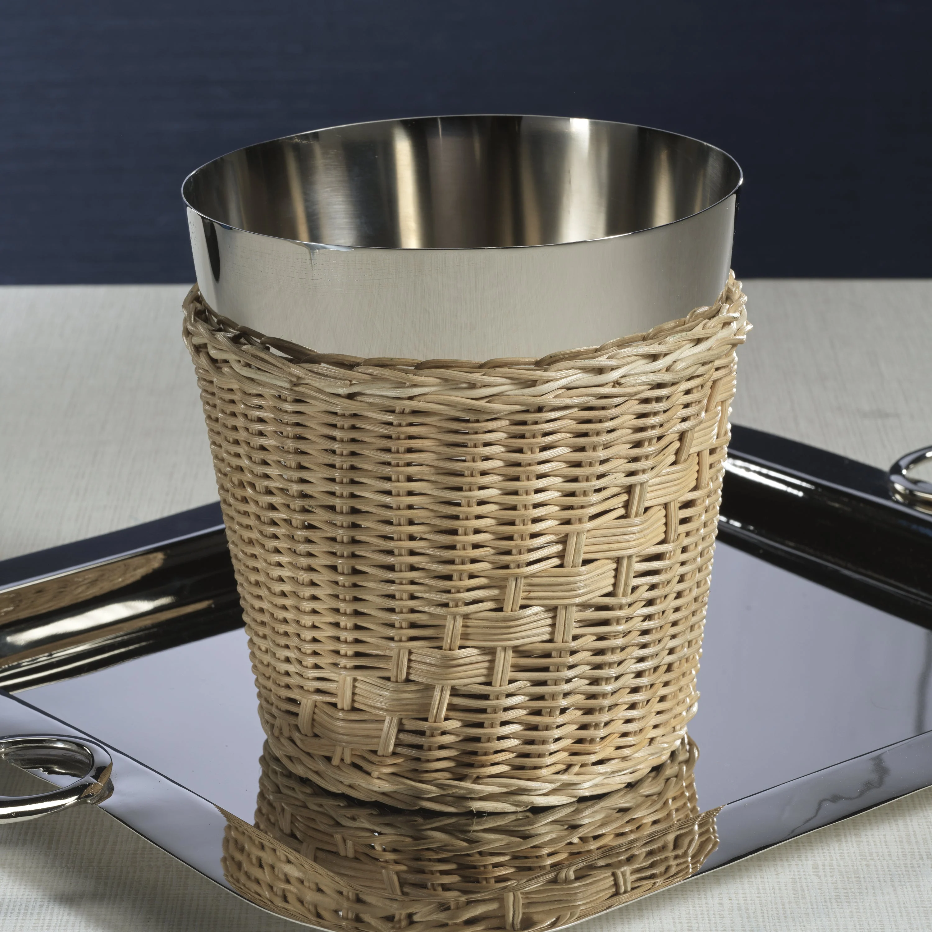 The Palmier Wine / Champagne Bucket - Woven Rattan and Stainless Steel - Image 2