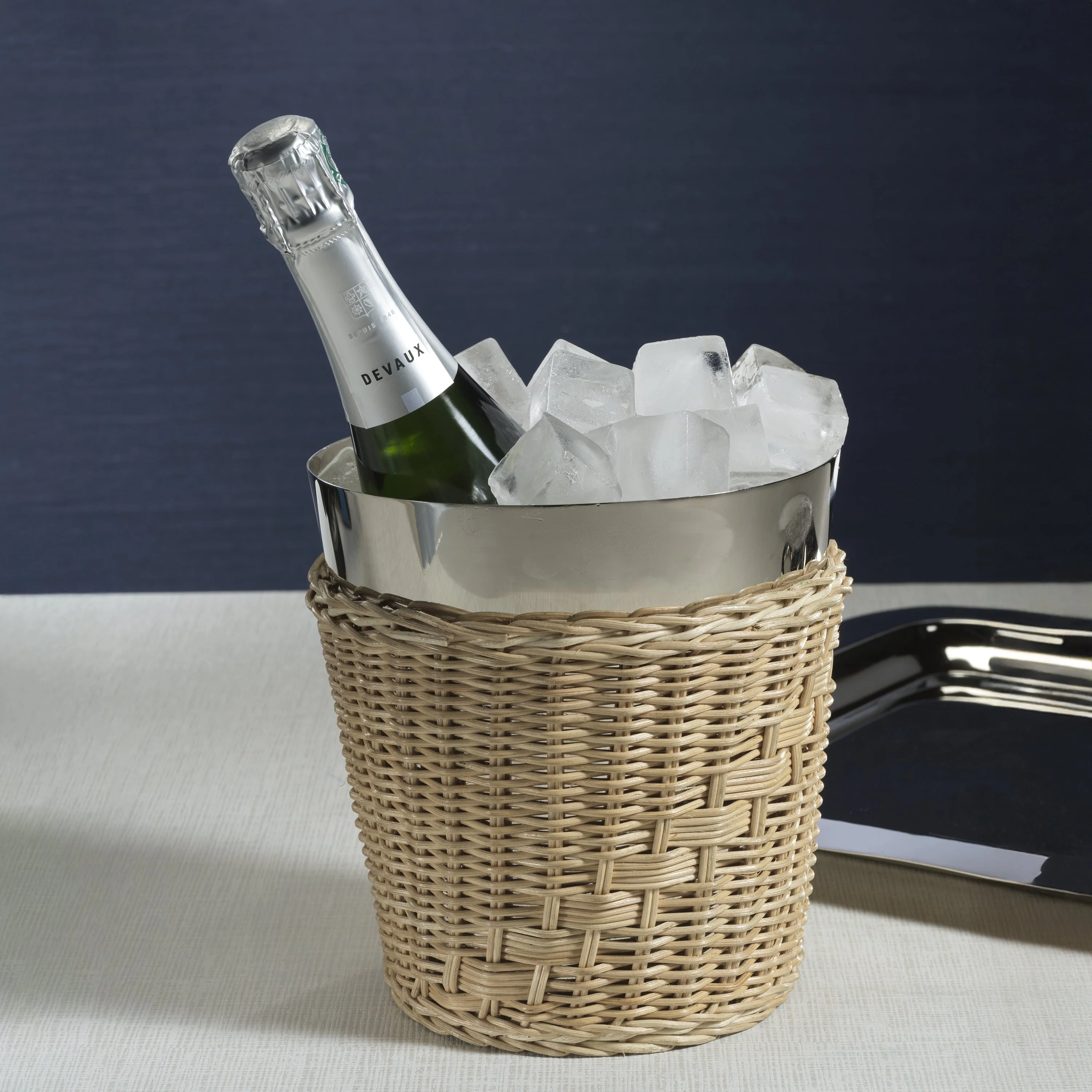 The Palmier Wine / Champagne Bucket - Woven Rattan and Stainless Steel - Image 4