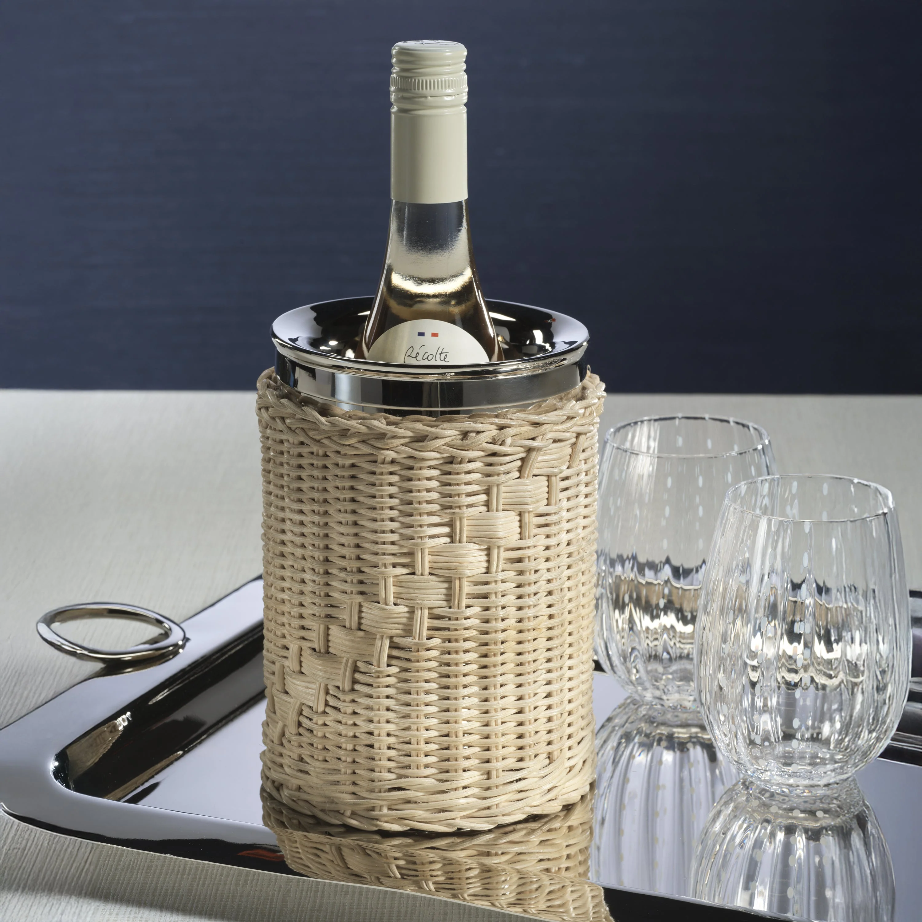 The Palmier Wine Cooler - Woven Rattan and Stainless Steel - Image 2